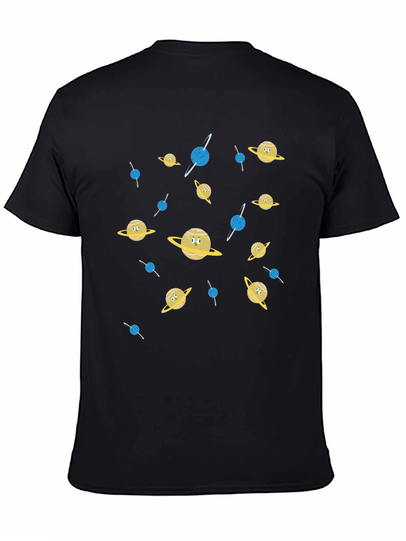 Cartoon Planets Graphic Print Black T-Shirt