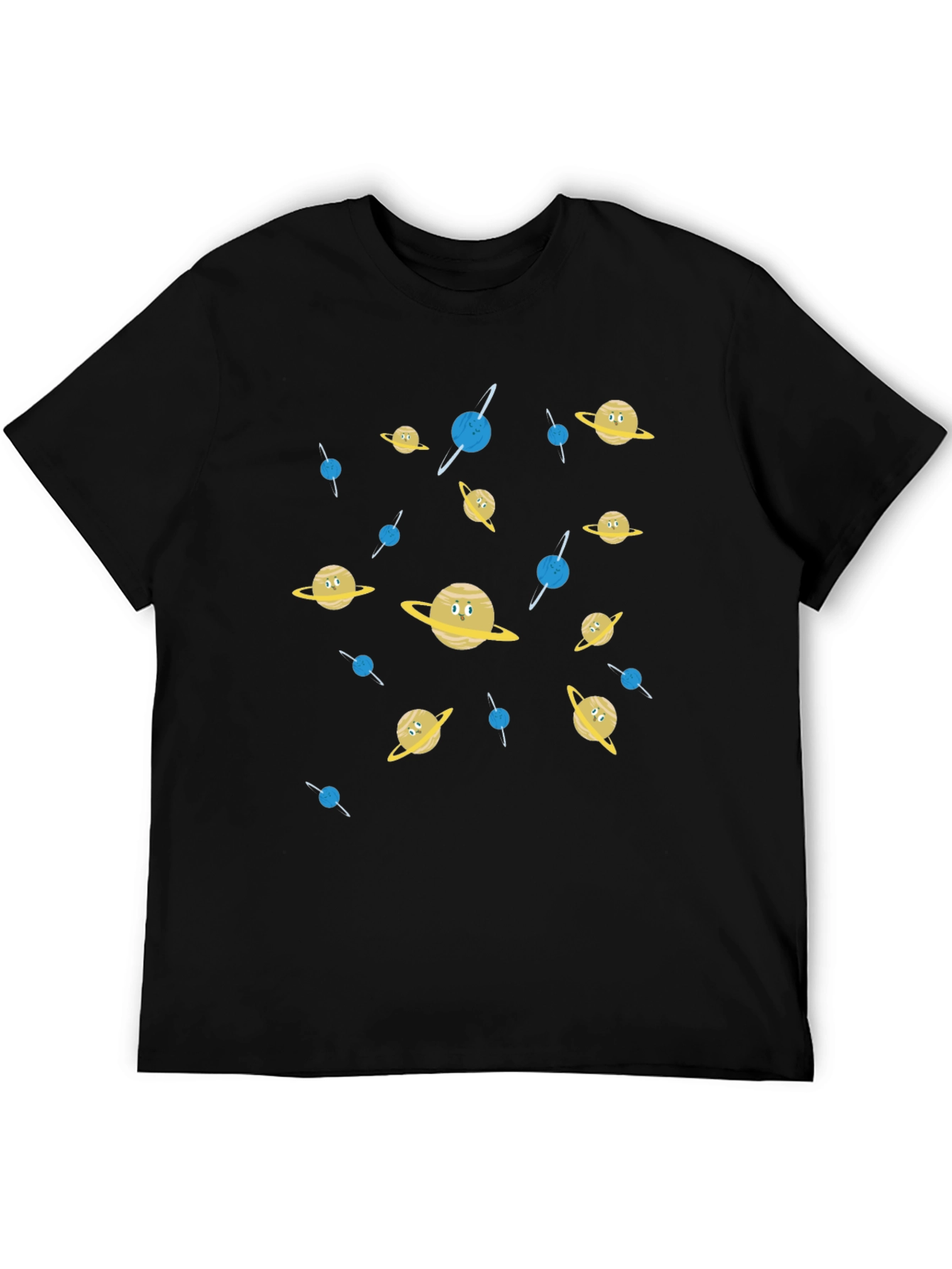 Cartoon Planets Graphic Print Black T-Shirt