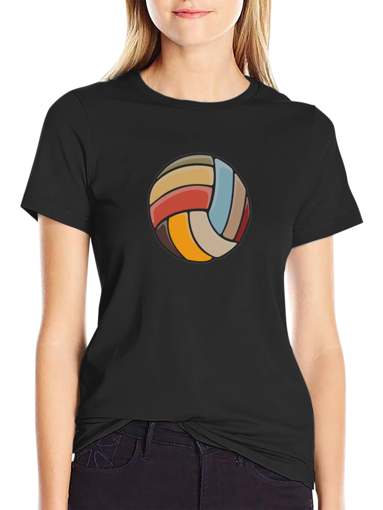 Retro Volleyball Graphic Tee - Black