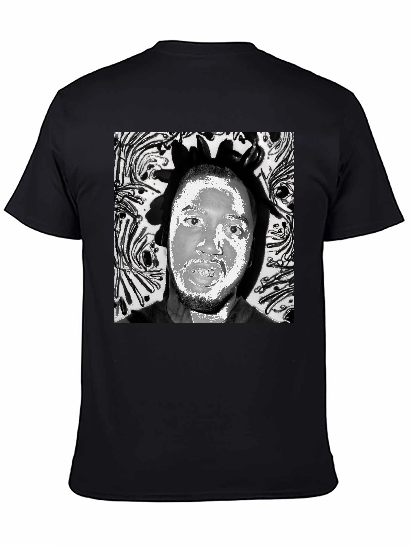 Black T-Shirt with Artistic Face Graphic