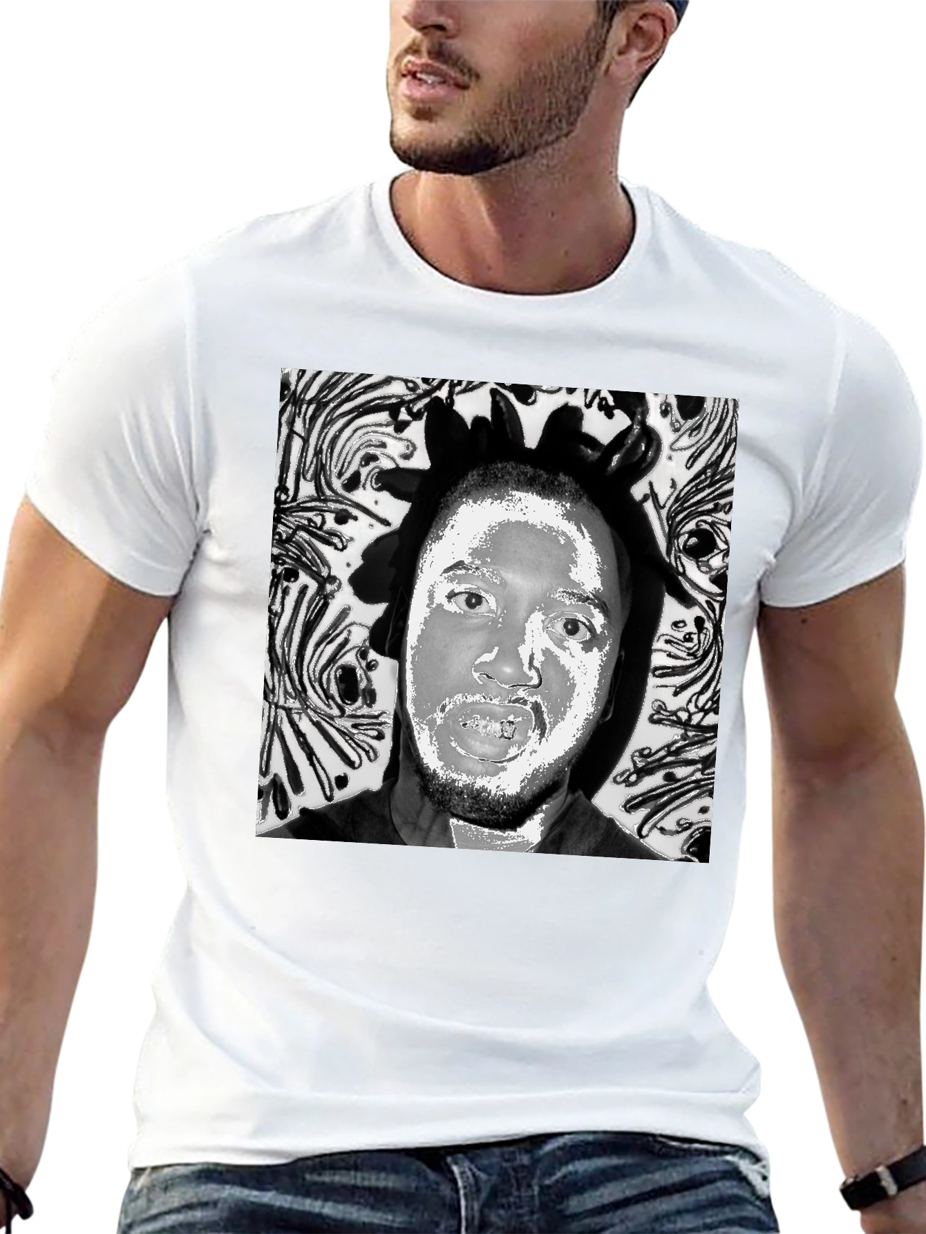 Black T-Shirt with Artistic Face Graphic