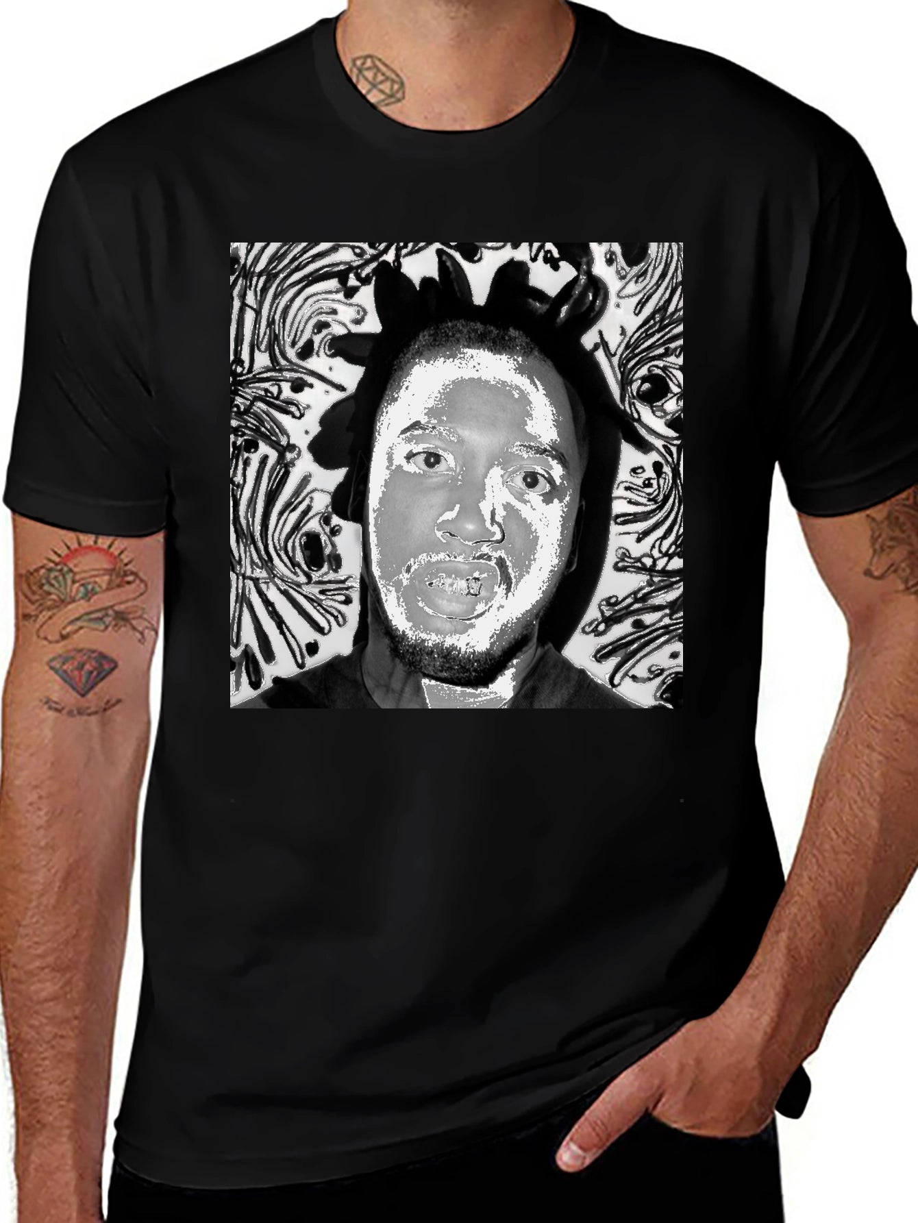 Black T-Shirt with Artistic Face Graphic