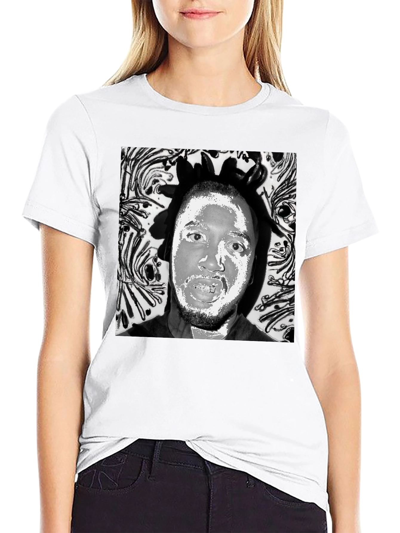 Black T-Shirt with Artistic Face Graphic
