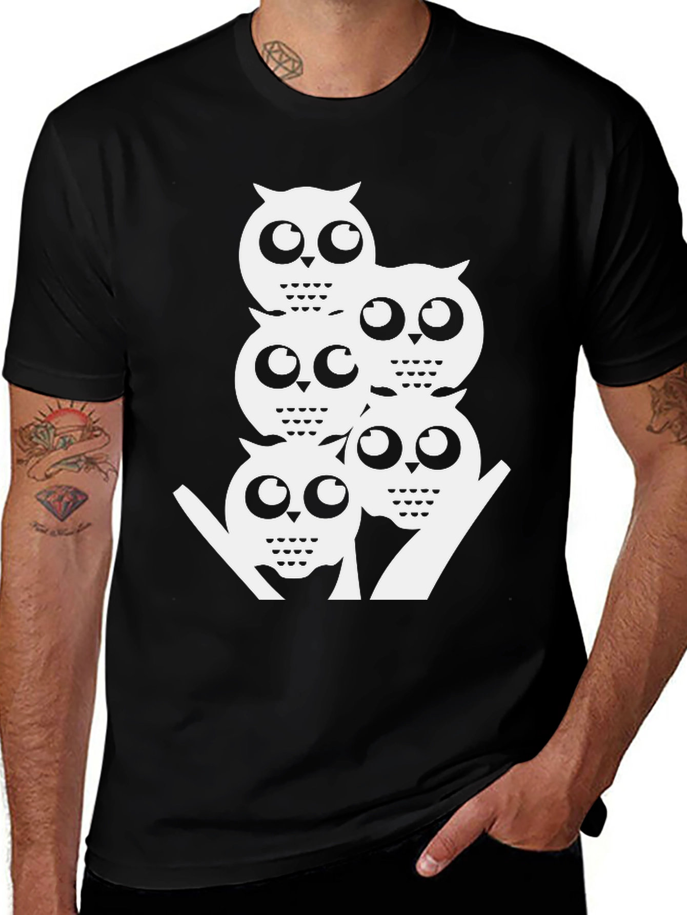 Cool Owl Stack Tee - Black Graphic T-Shirt