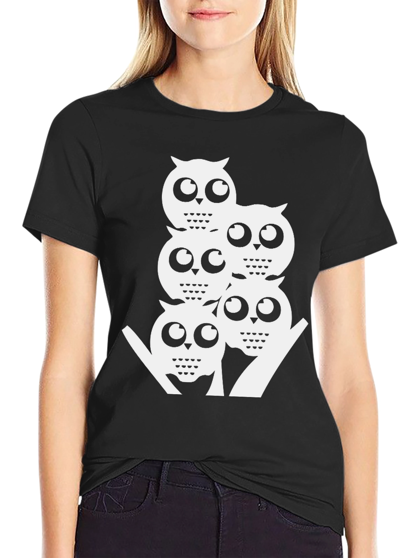 Cool Owl Stack Tee - Black Graphic T-Shirt