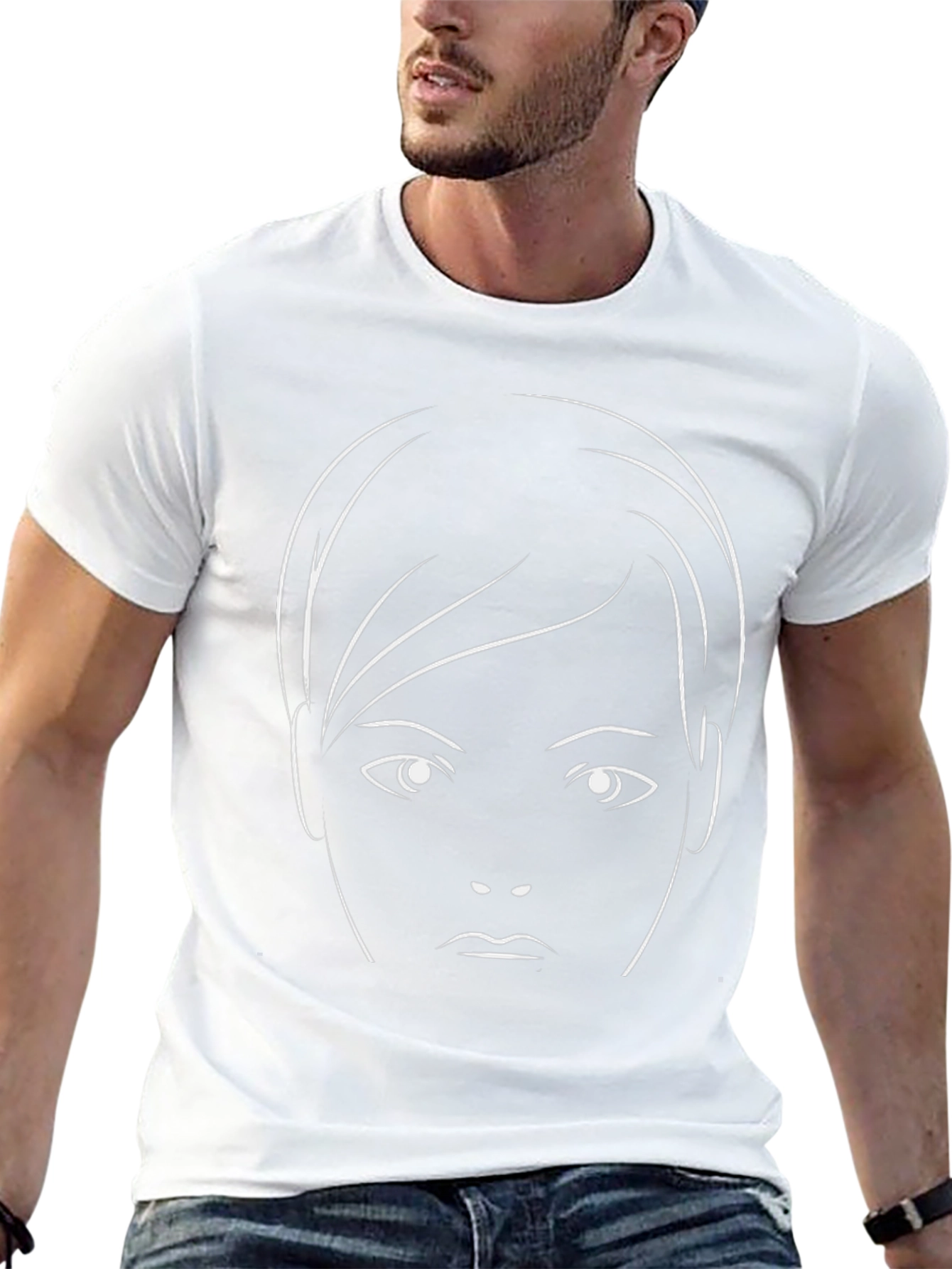 Black T-Shirt with Abstract Face Design