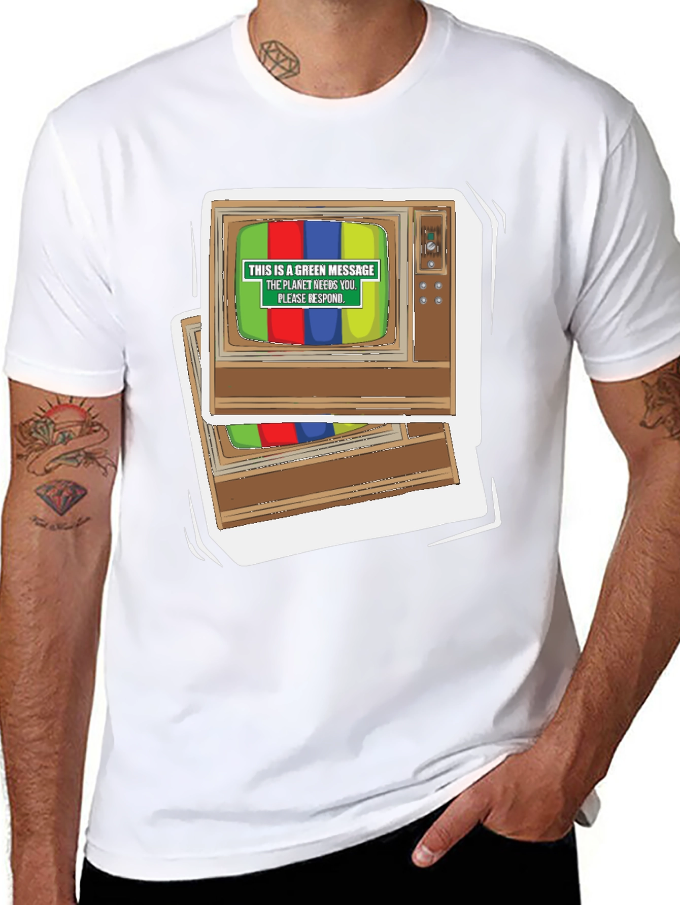 Retro TV Green Message Graphic Tee