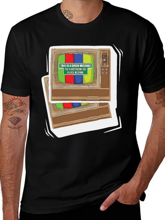 Retro TV Green Message Graphic Tee