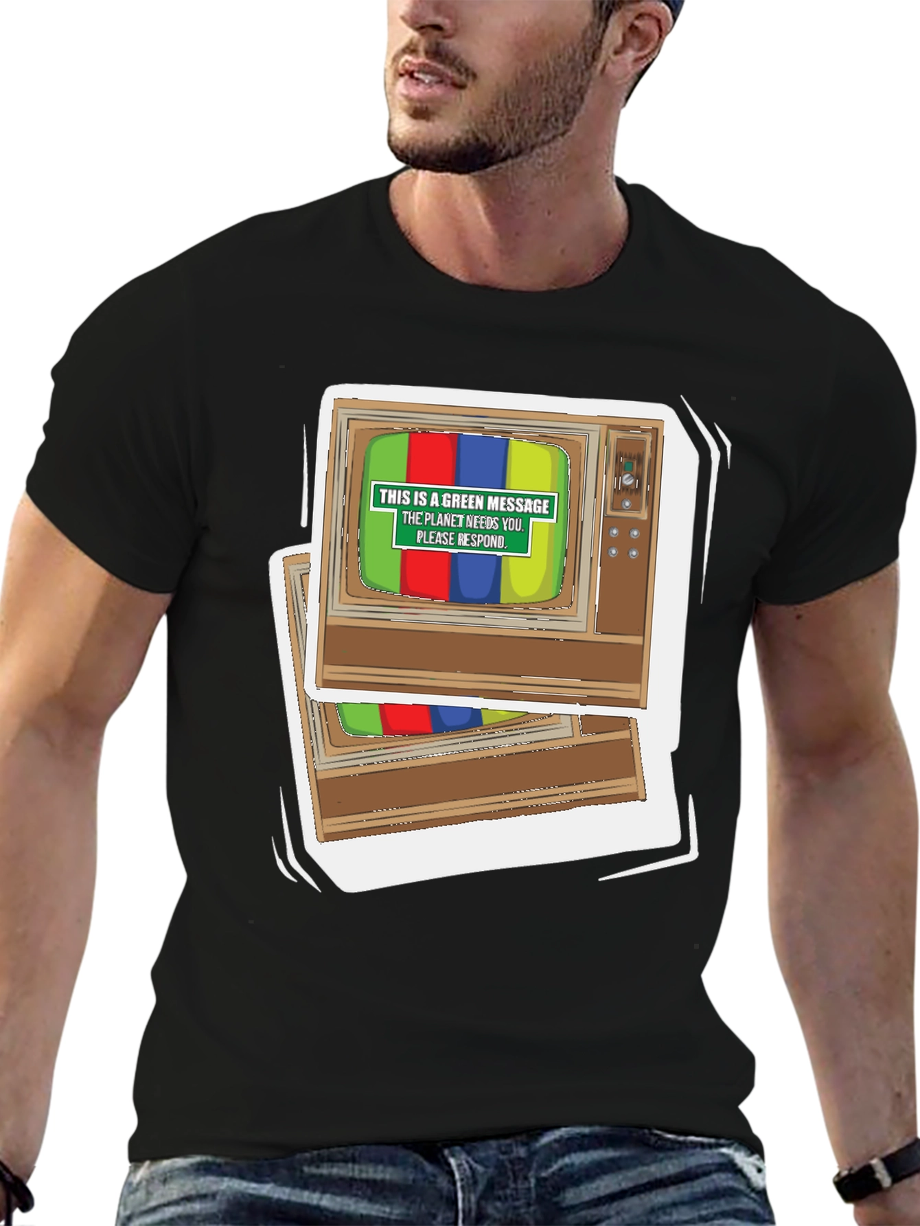 Retro TV Green Message Graphic Tee