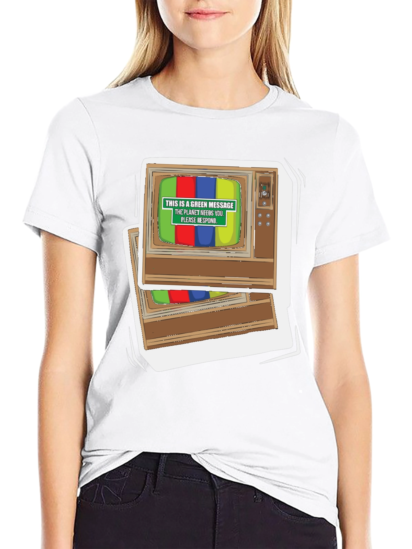 Retro TV Green Message Graphic Tee