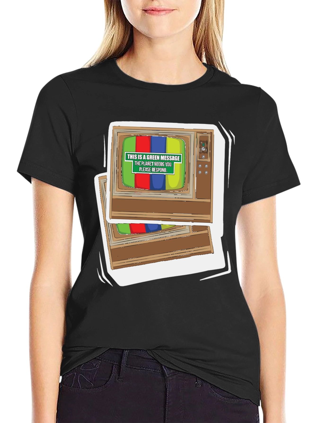 Retro TV Green Message Graphic Tee