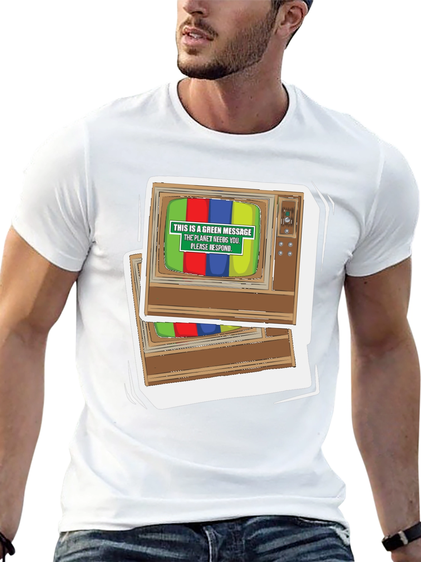 Retro TV Green Message Graphic Tee