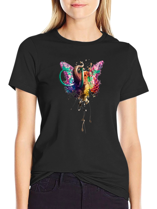 Butterfly Elephant Black T-Shirt
