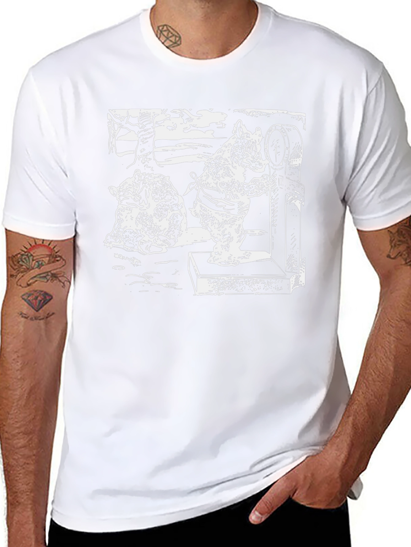 Black T-Shirt with Boar Weighing Drawing