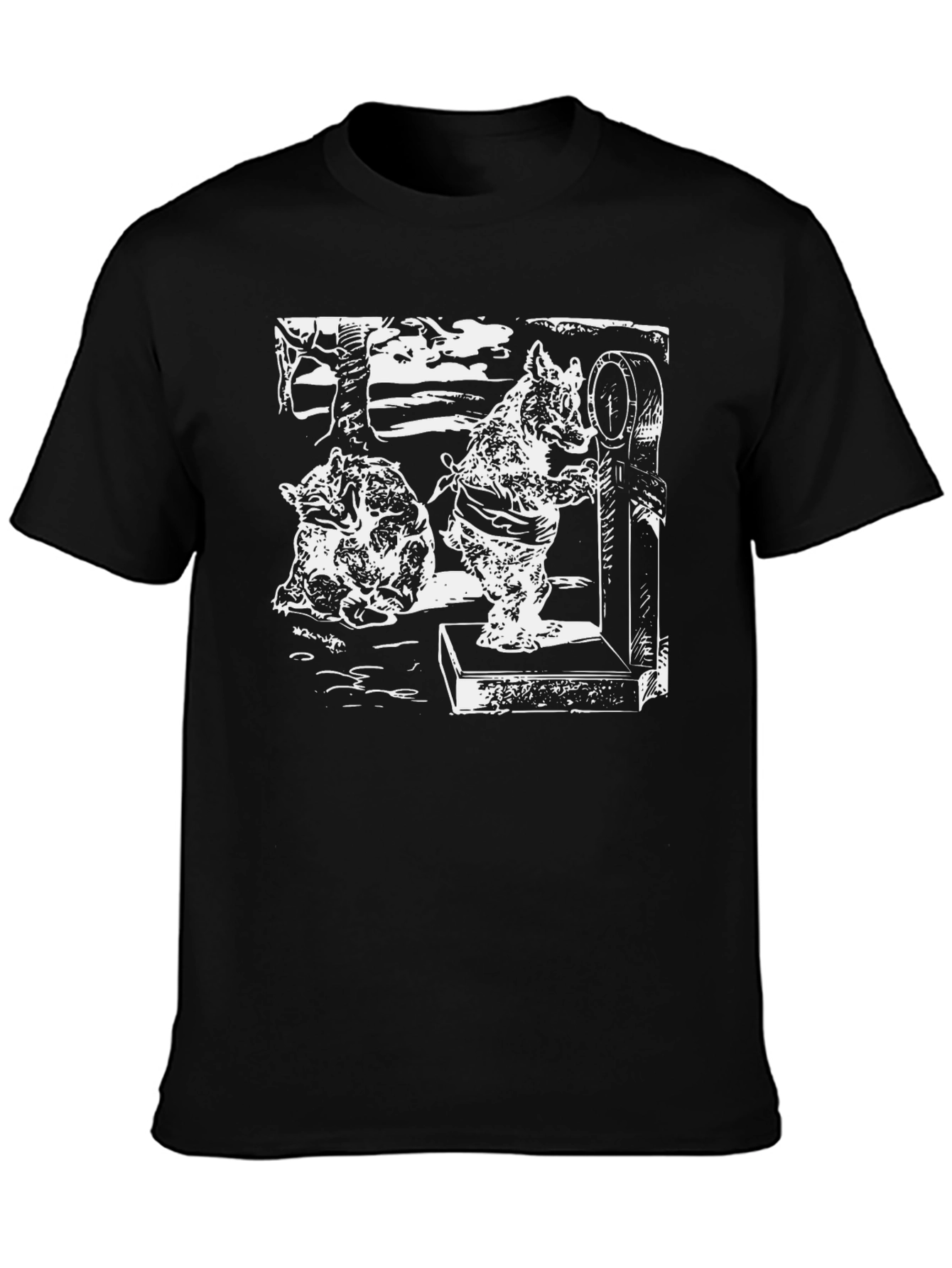 Black T-Shirt with Boar Weighing Drawing