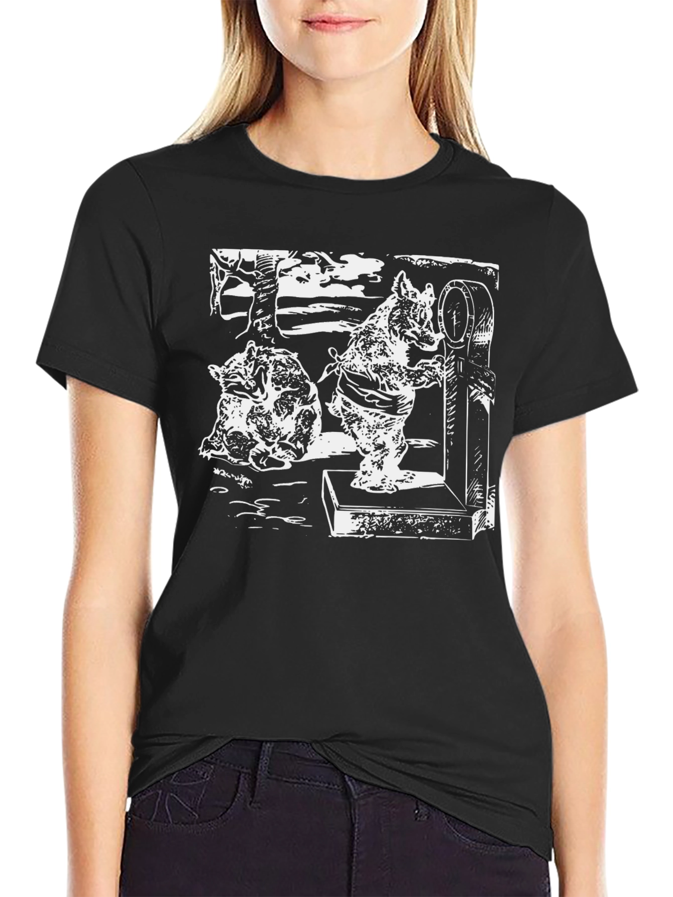 Black T-Shirt with Boar Weighing Drawing