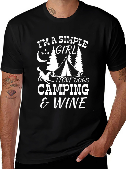 Simple Girl Camping & Wine Graphic T-Shirt