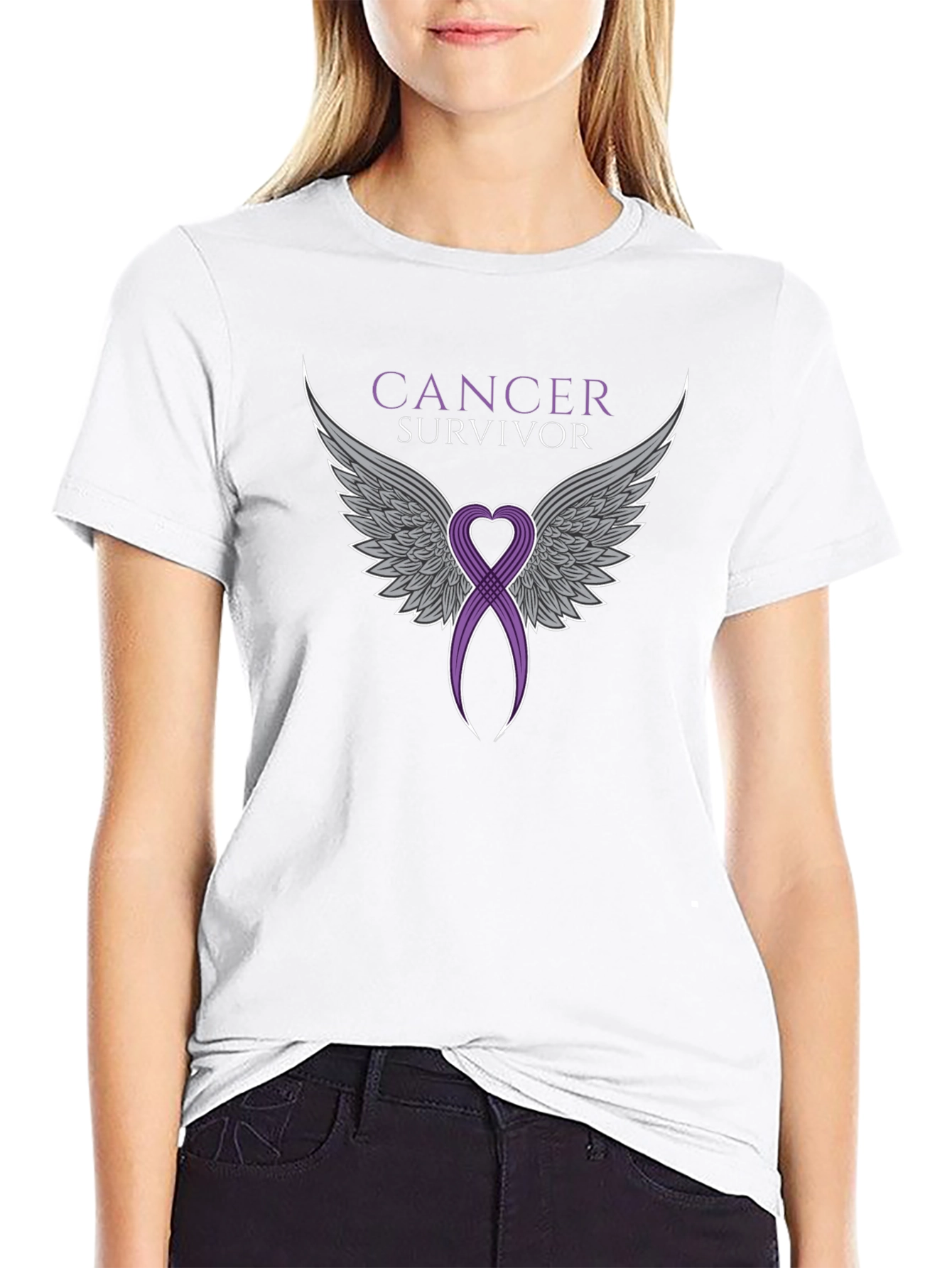 Cancer Survivor Ribbon Angel Wings T-Shirt