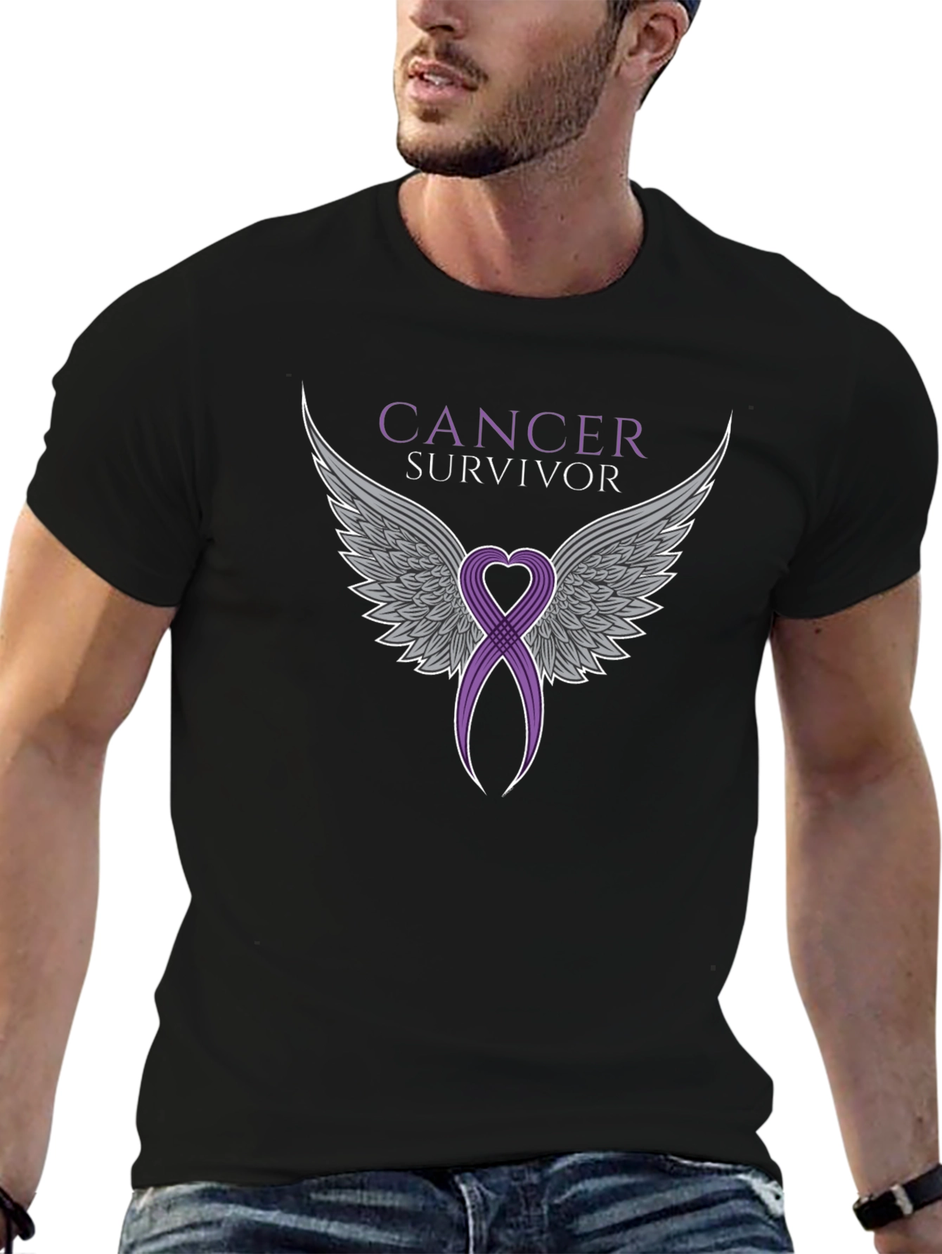 Cancer Survivor Ribbon Angel Wings T-Shirt