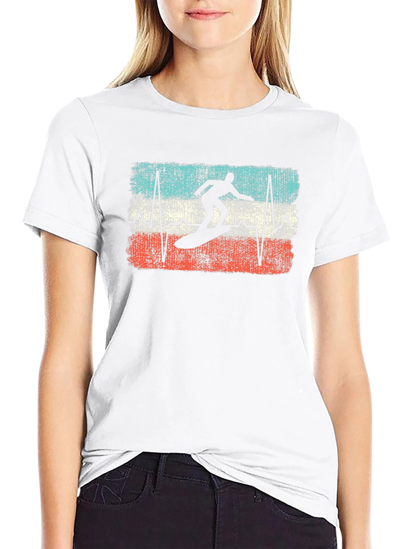 Surfer Heartbeat Graphic Tee - Black