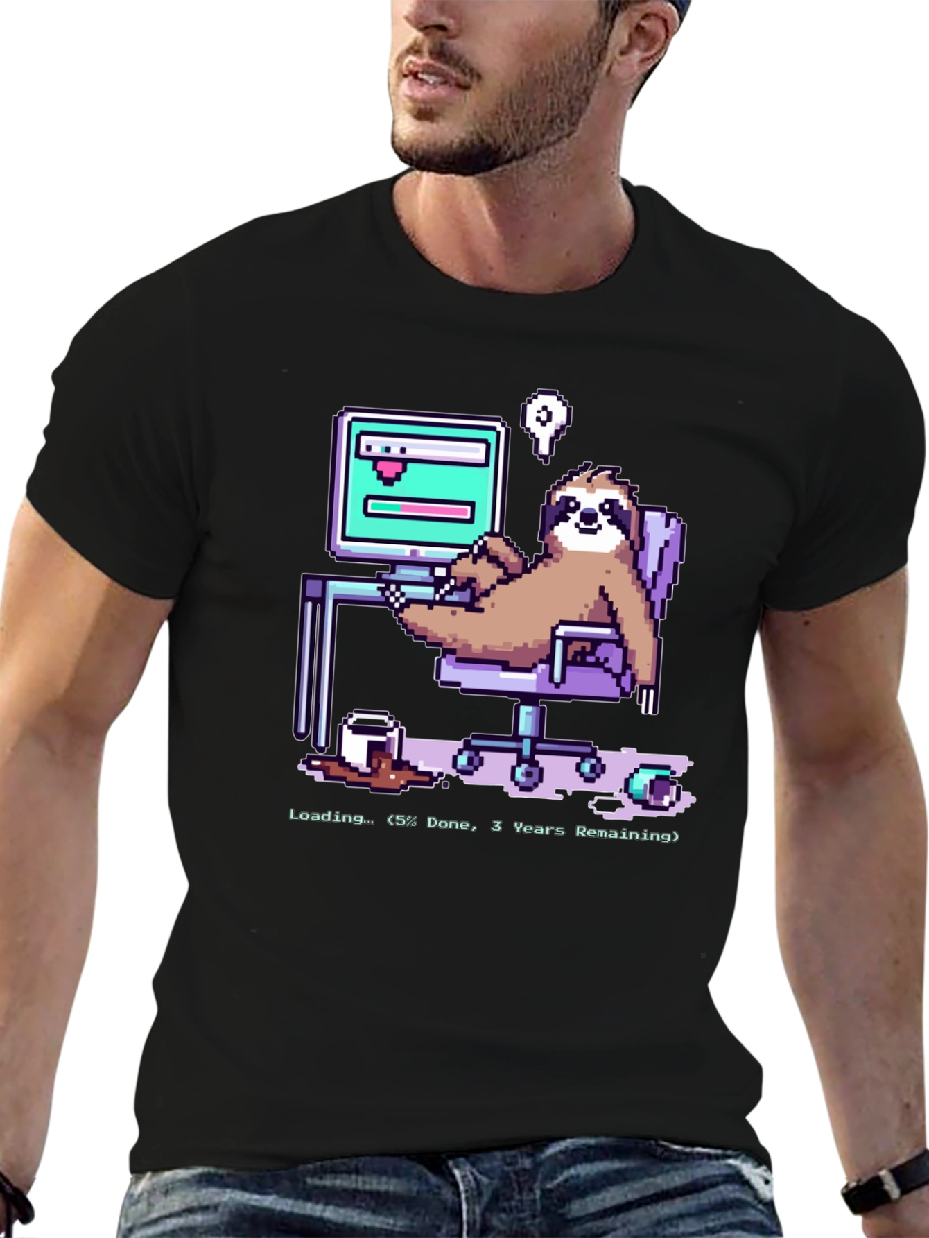 Sloth Programmer Funny Pixel T-Shirt