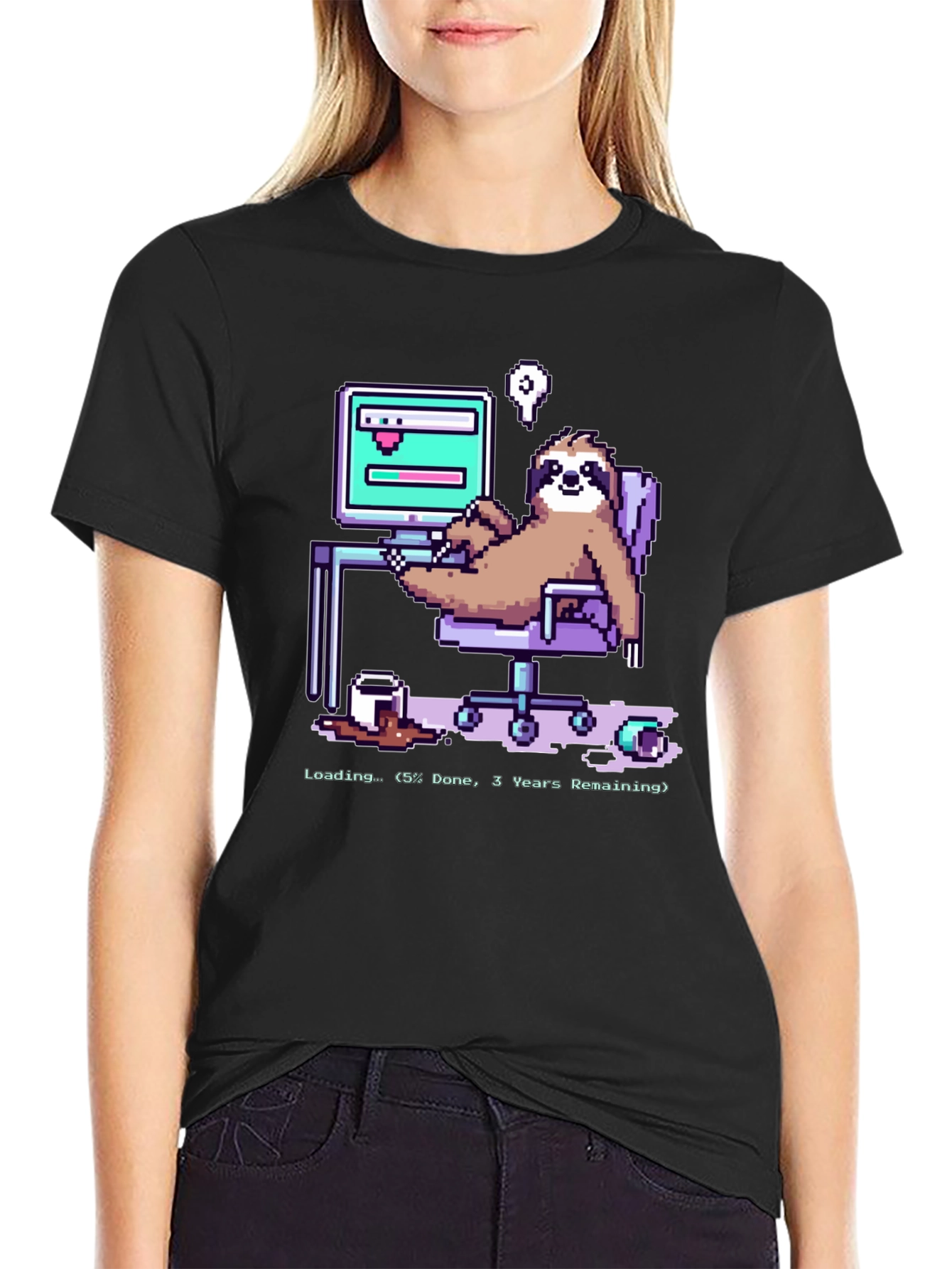 Sloth Programmer Funny Pixel T-Shirt