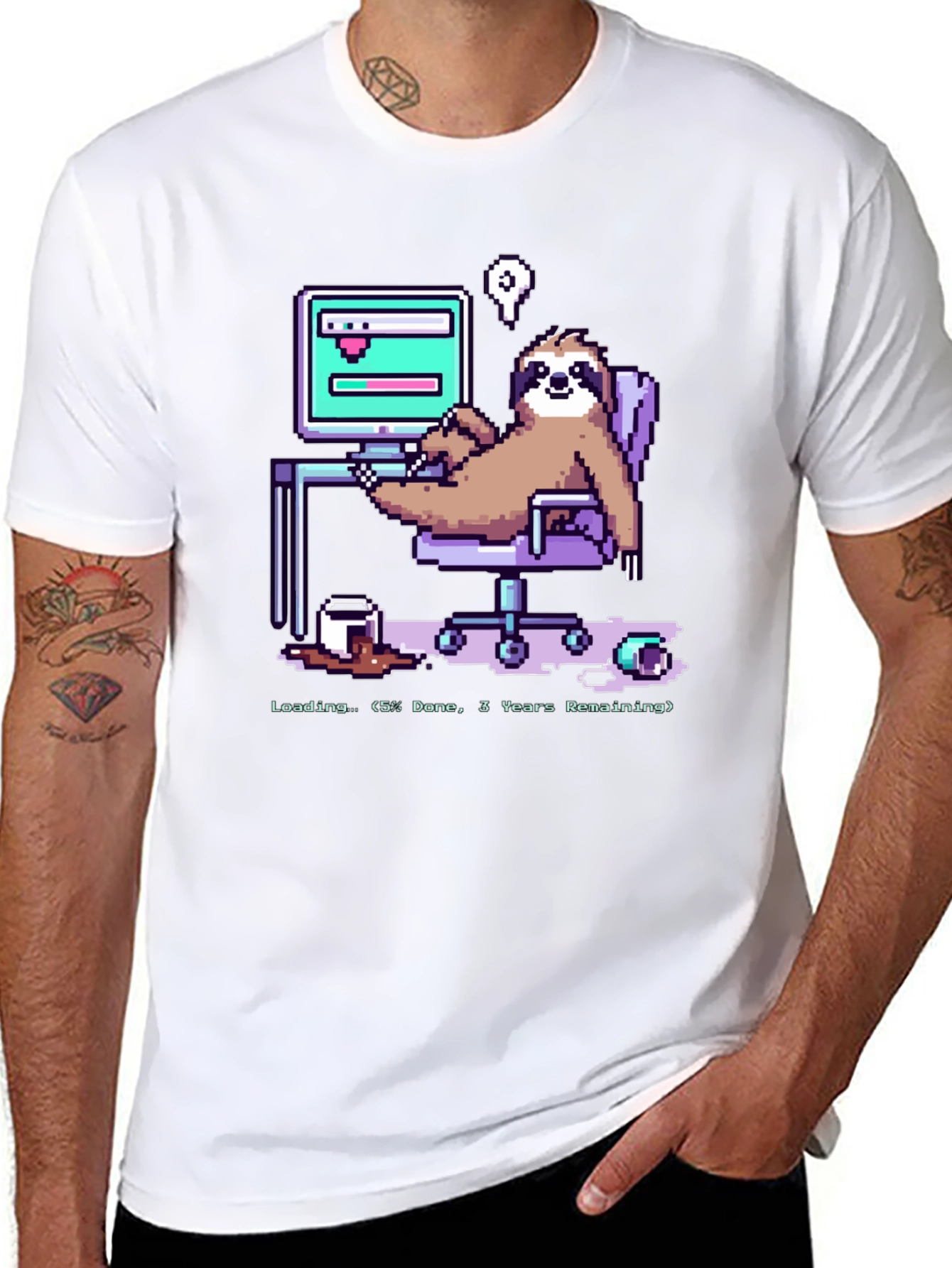 Sloth Programmer Funny Pixel T-Shirt