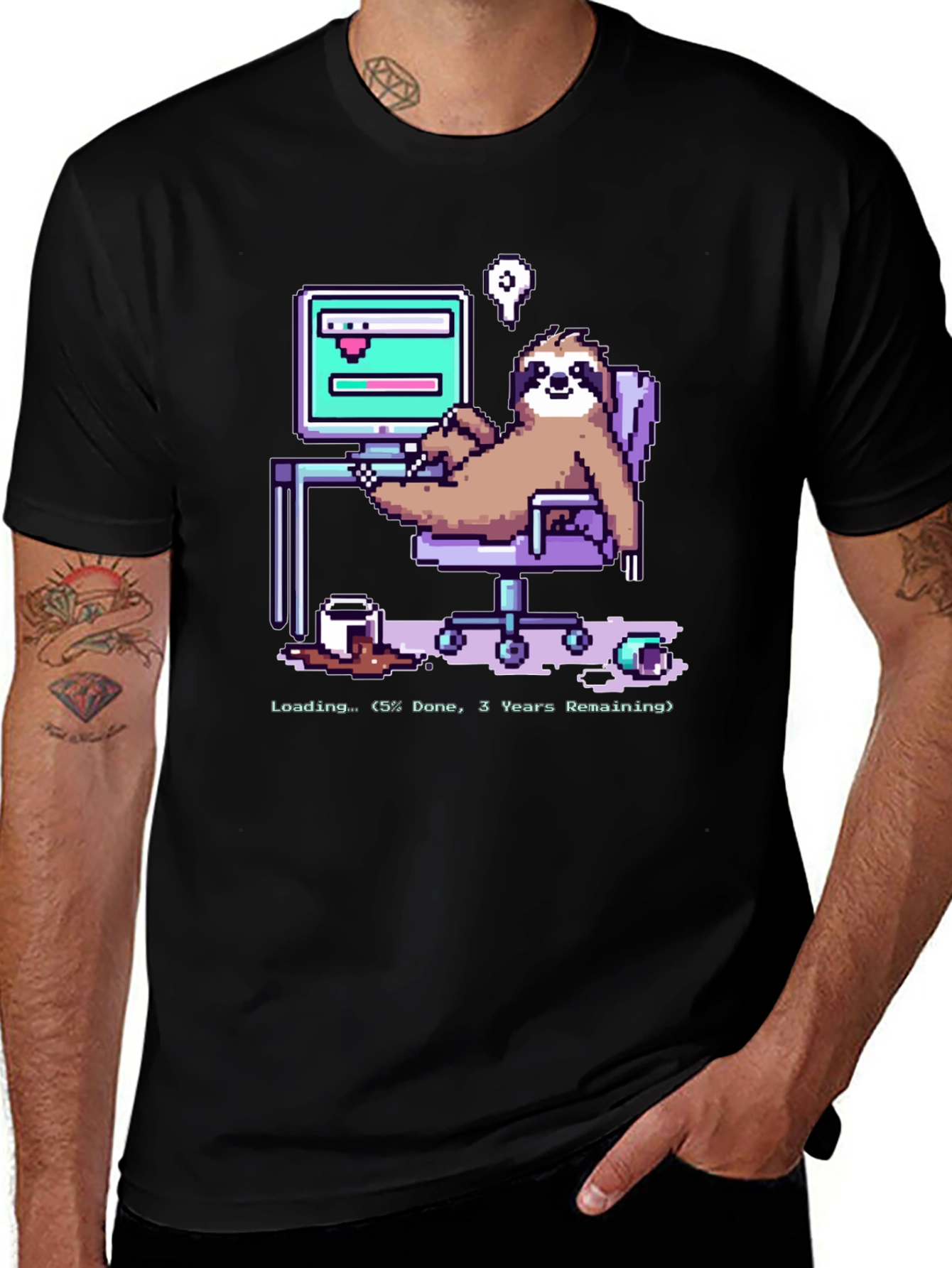 Sloth Programmer Funny Pixel T-Shirt