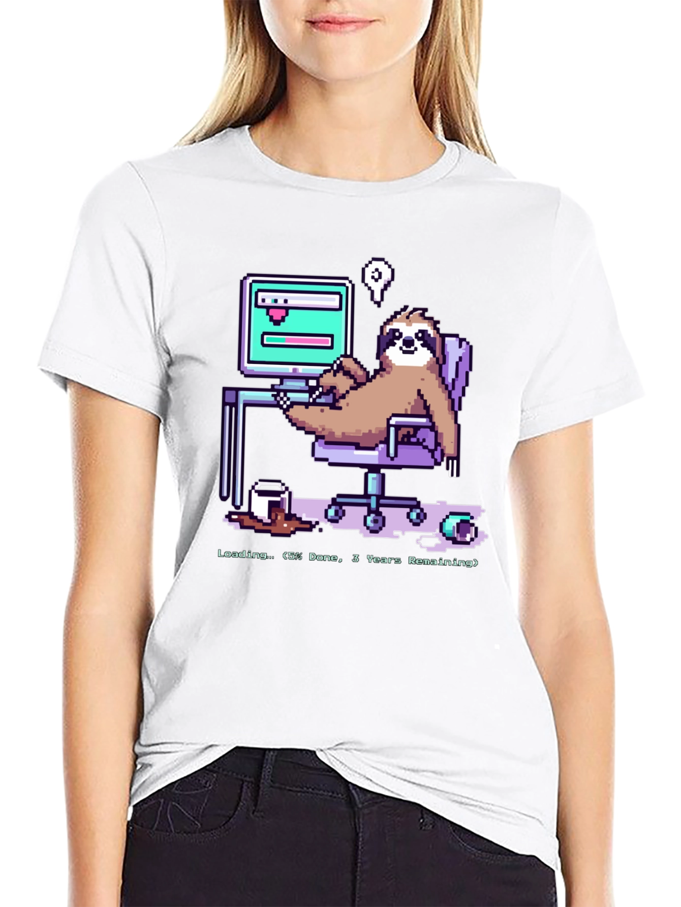Sloth Programmer Funny Pixel T-Shirt