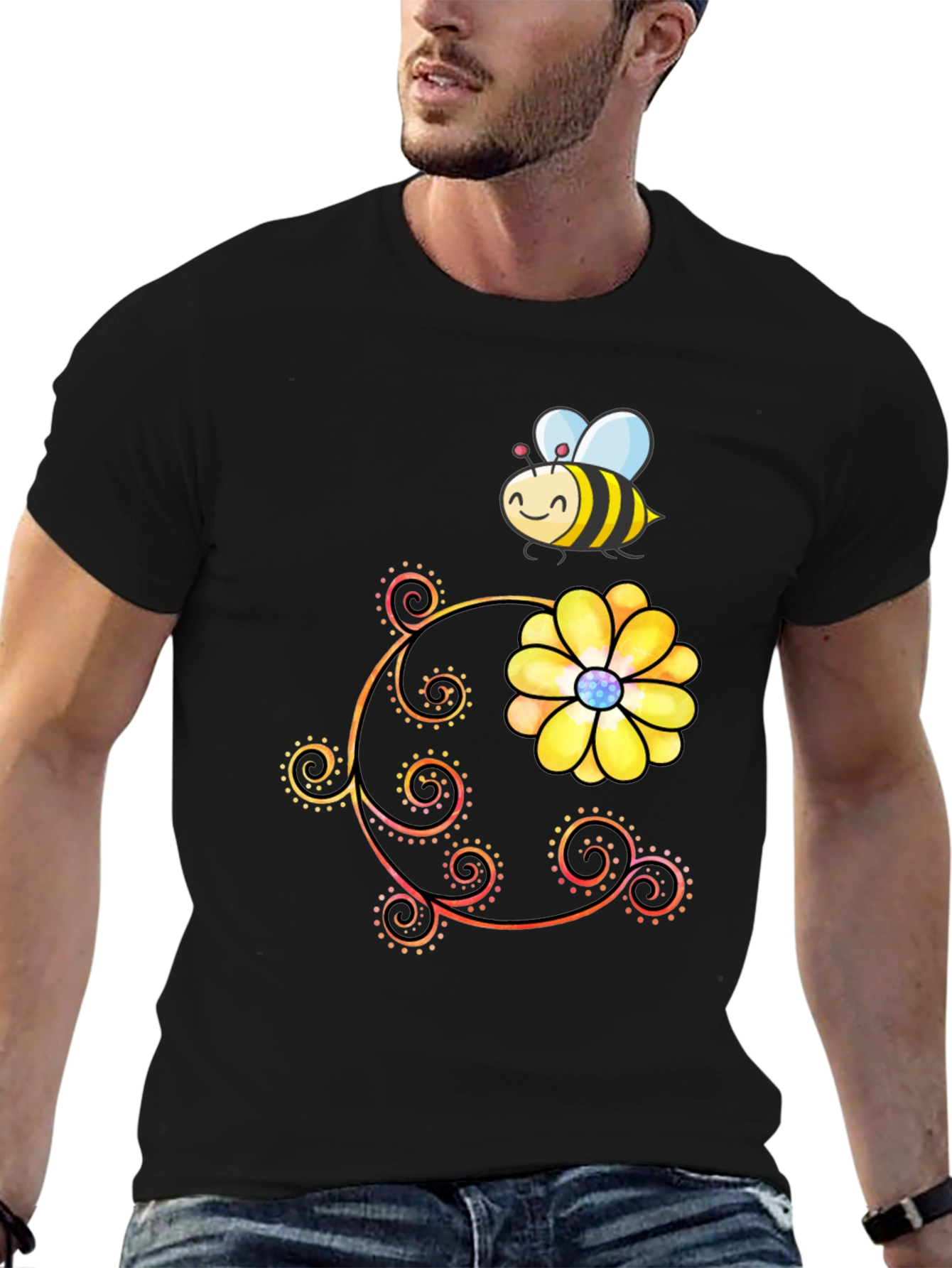 Bee & Flower Graphic Print T-Shirt