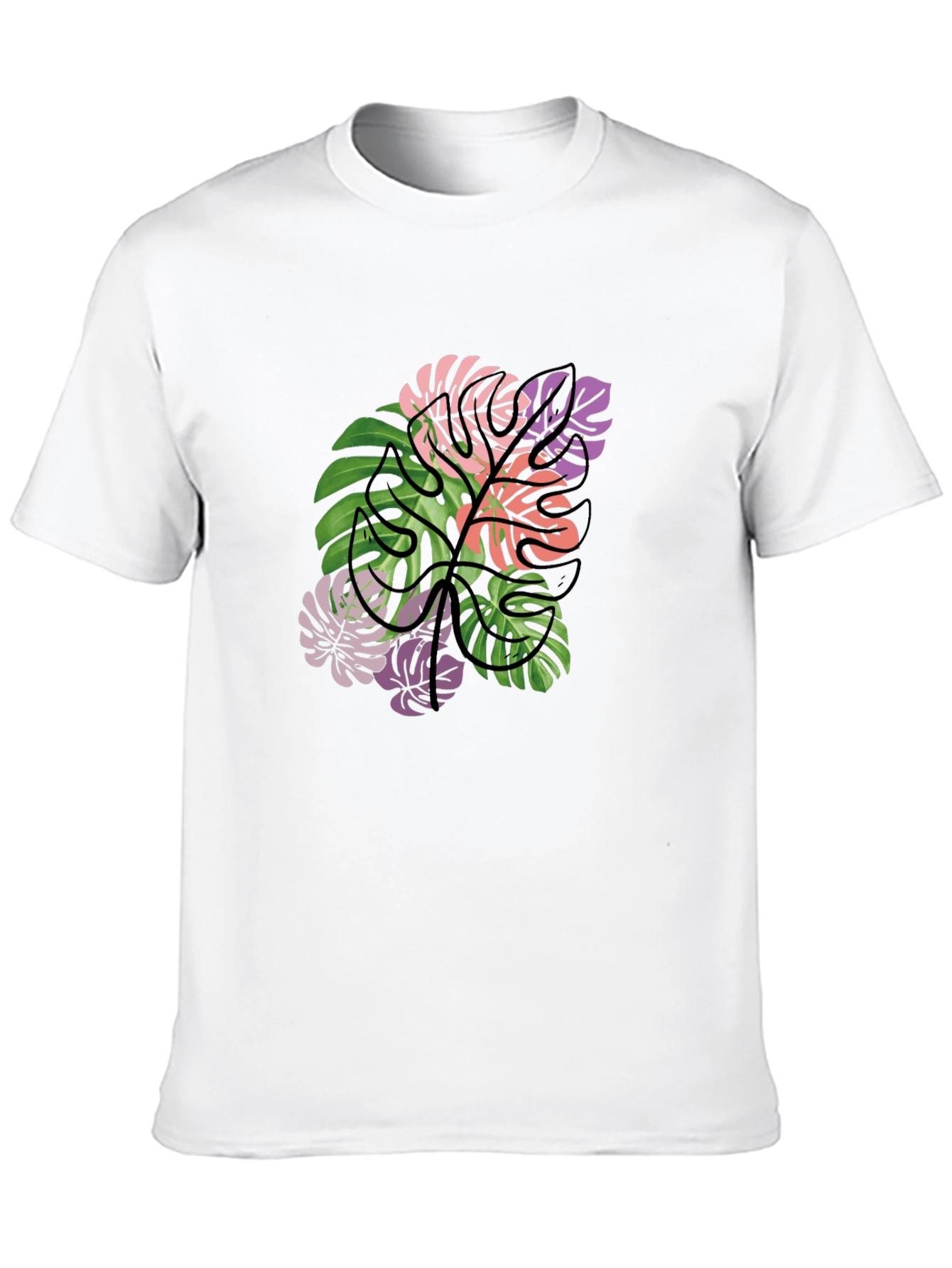 Tropical Monstera Leaf Graphic T-Shirt - Black