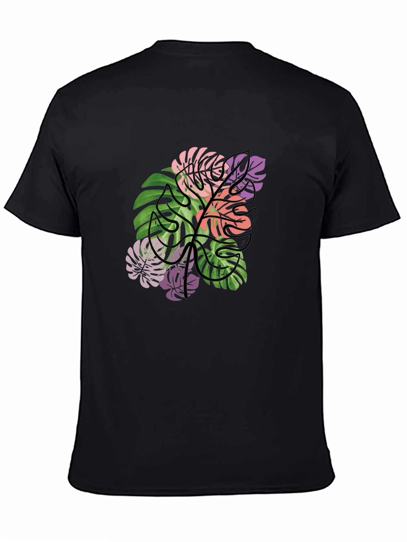 Tropical Monstera Leaf Graphic T-Shirt - Black