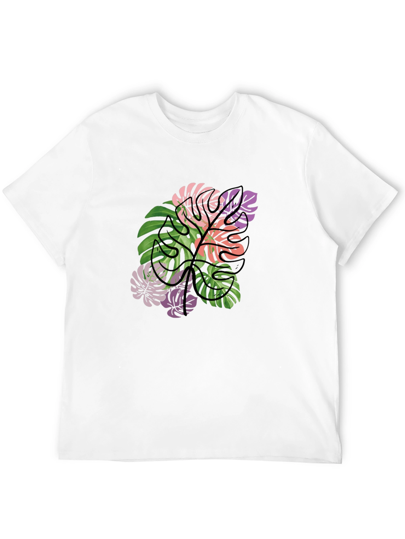Tropical Monstera Leaf Graphic T-Shirt - Black