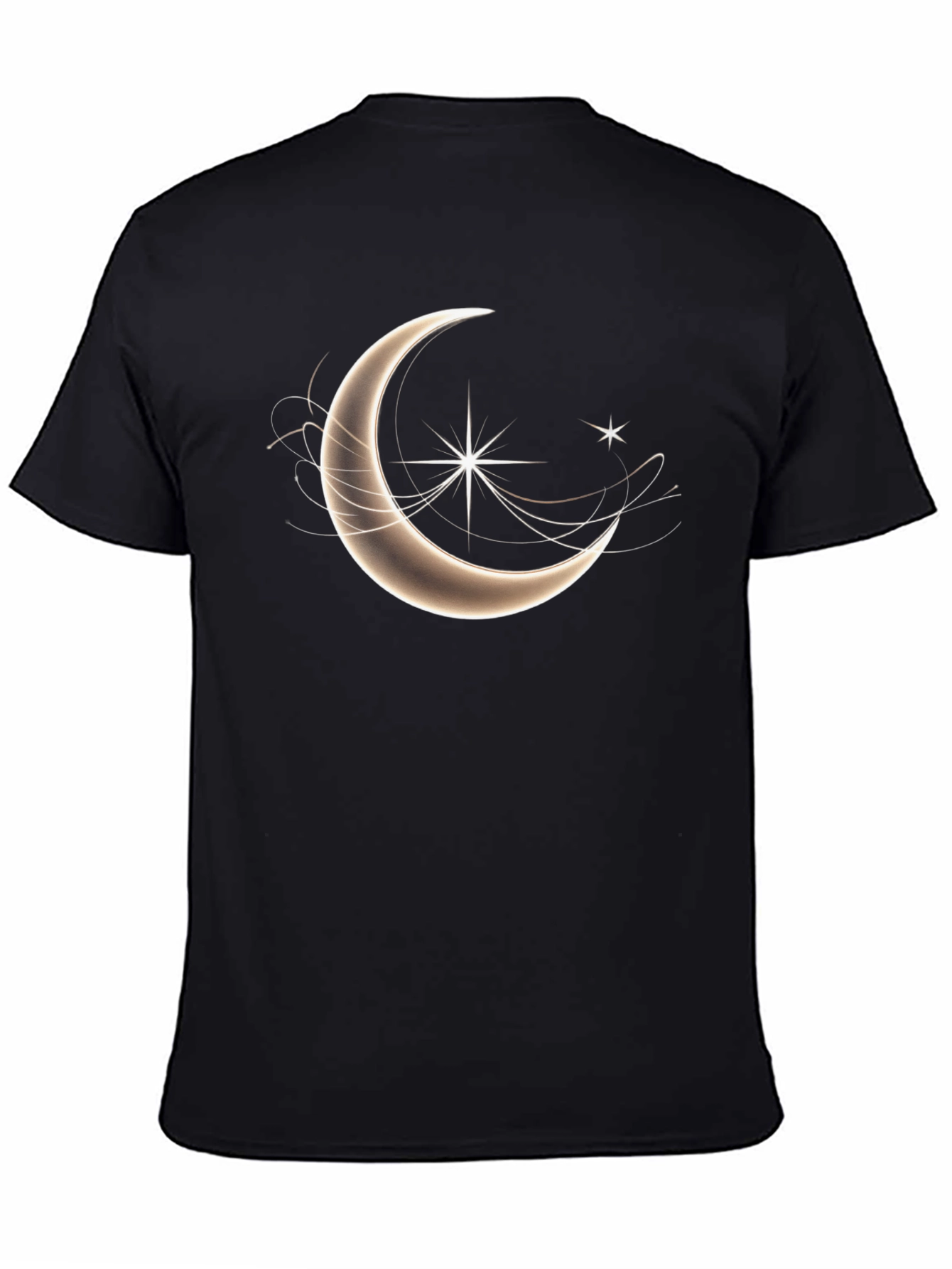 Celestial Crescent Moon Star Graphic T-Shirt - Black