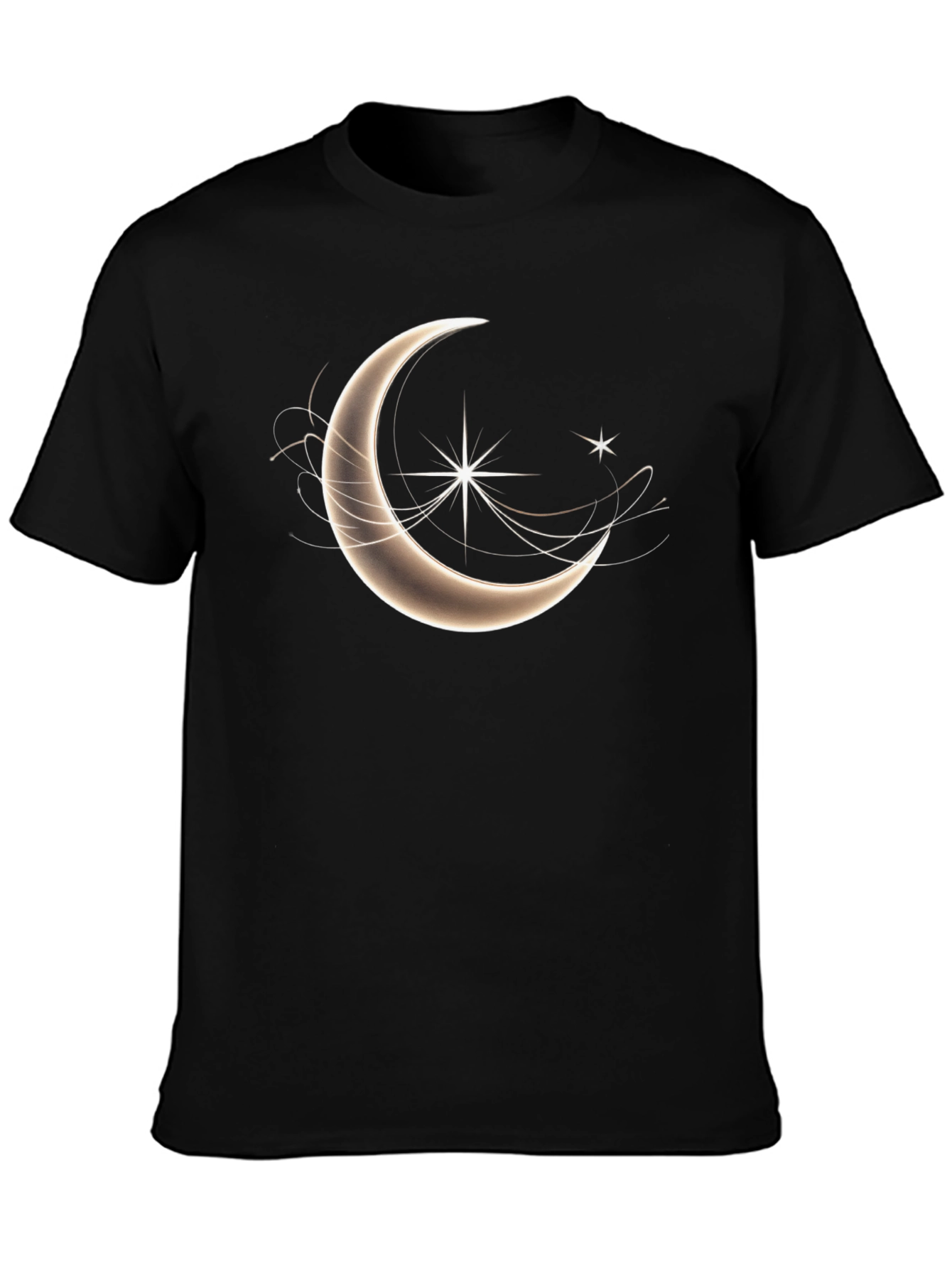Celestial Crescent Moon Star Graphic T-Shirt - Black