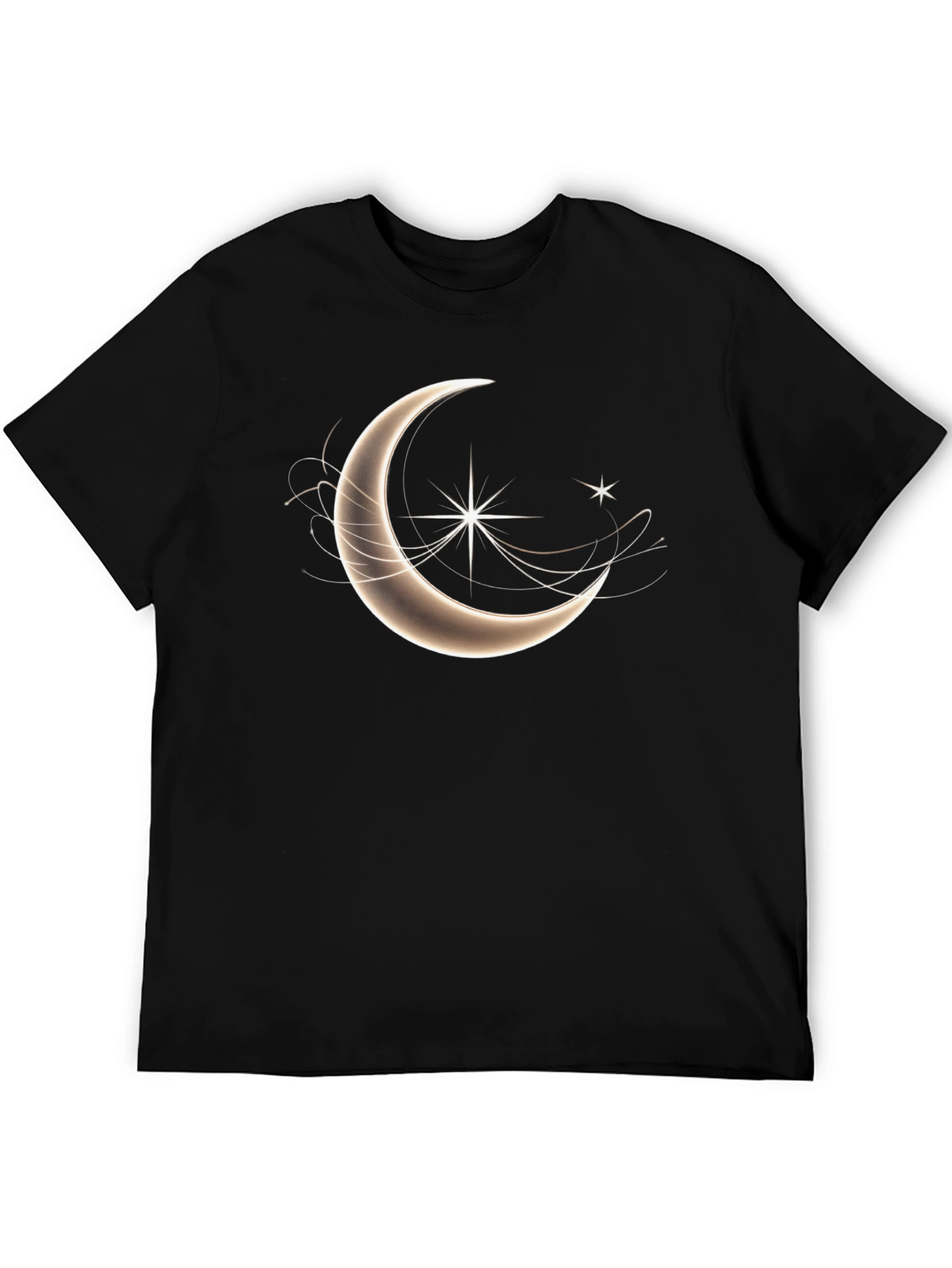 Celestial Crescent Moon Star Graphic T-Shirt - Black