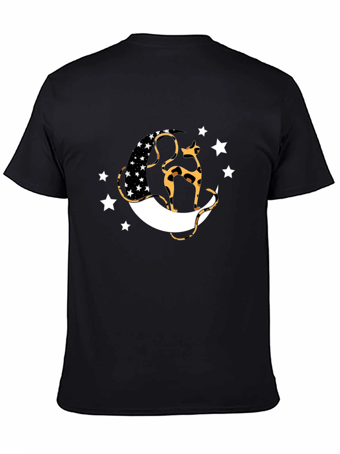 Black T-Shirt with Cat & Moon Design