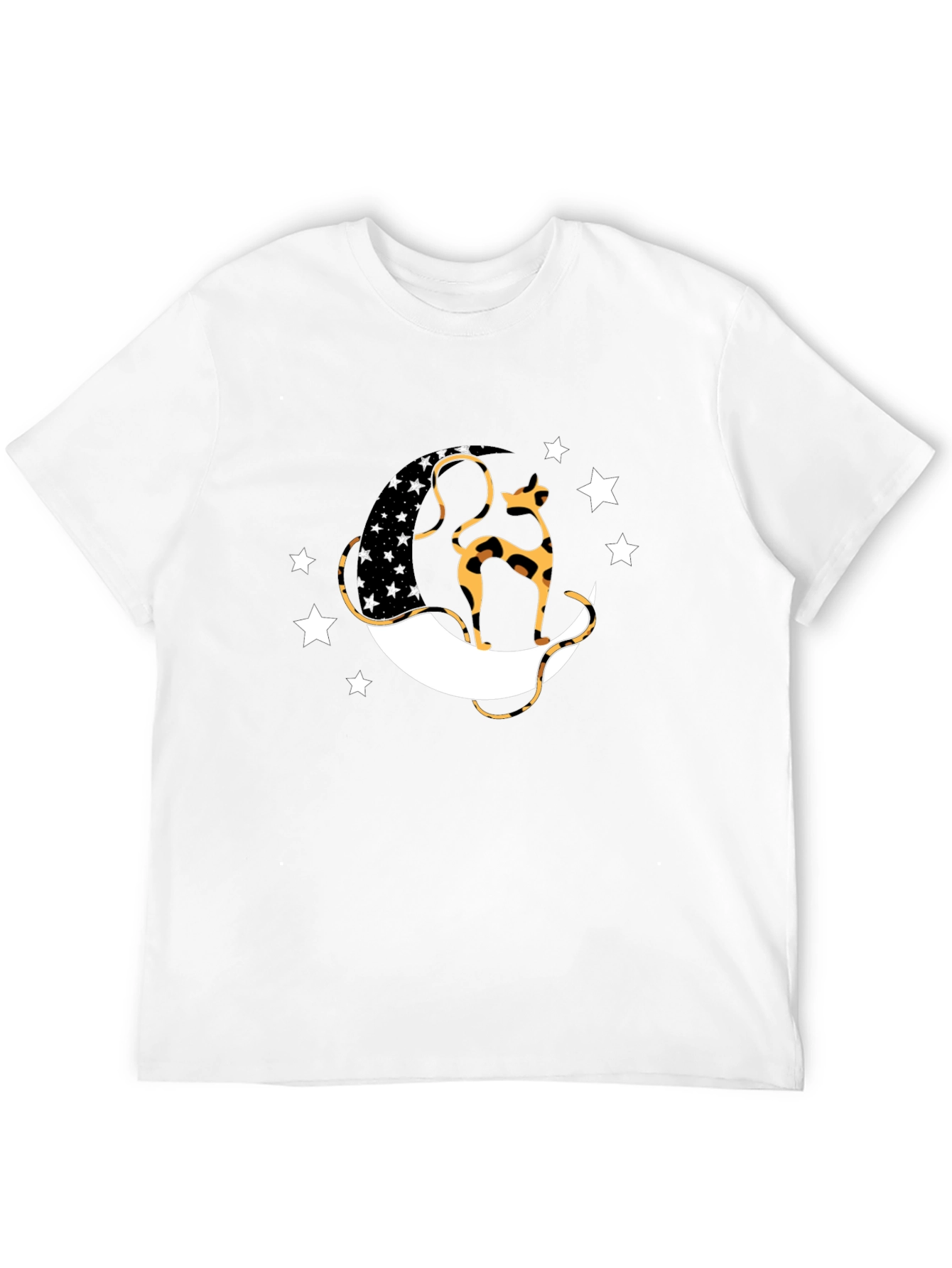 Black T-Shirt with Cat & Moon Design