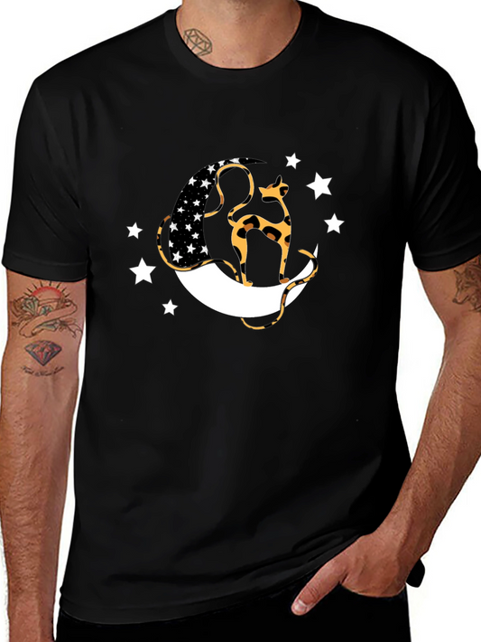 Black T-Shirt with Cat & Moon Design