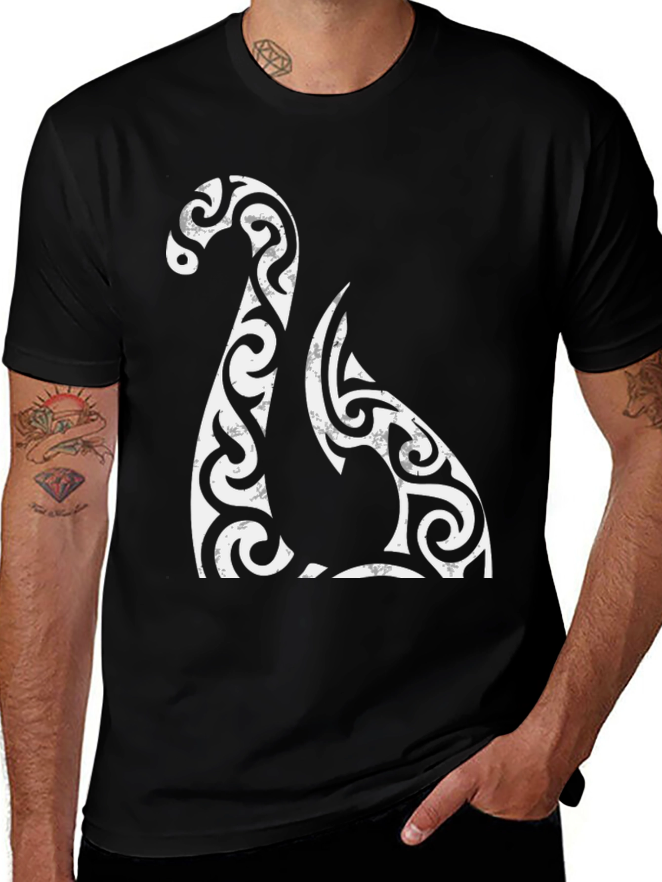 Tribal Dragon Graphic Tee - Black Cotton Blend T-Shirt