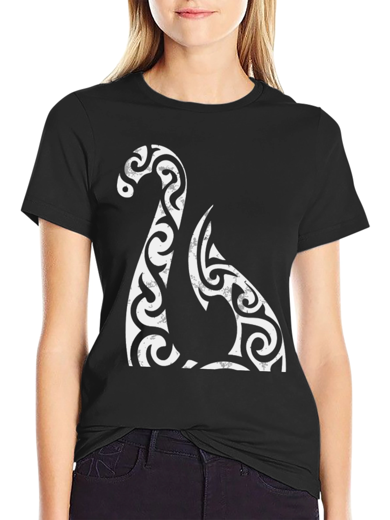 Tribal Dragon Graphic Tee - Black Cotton Blend T-Shirt