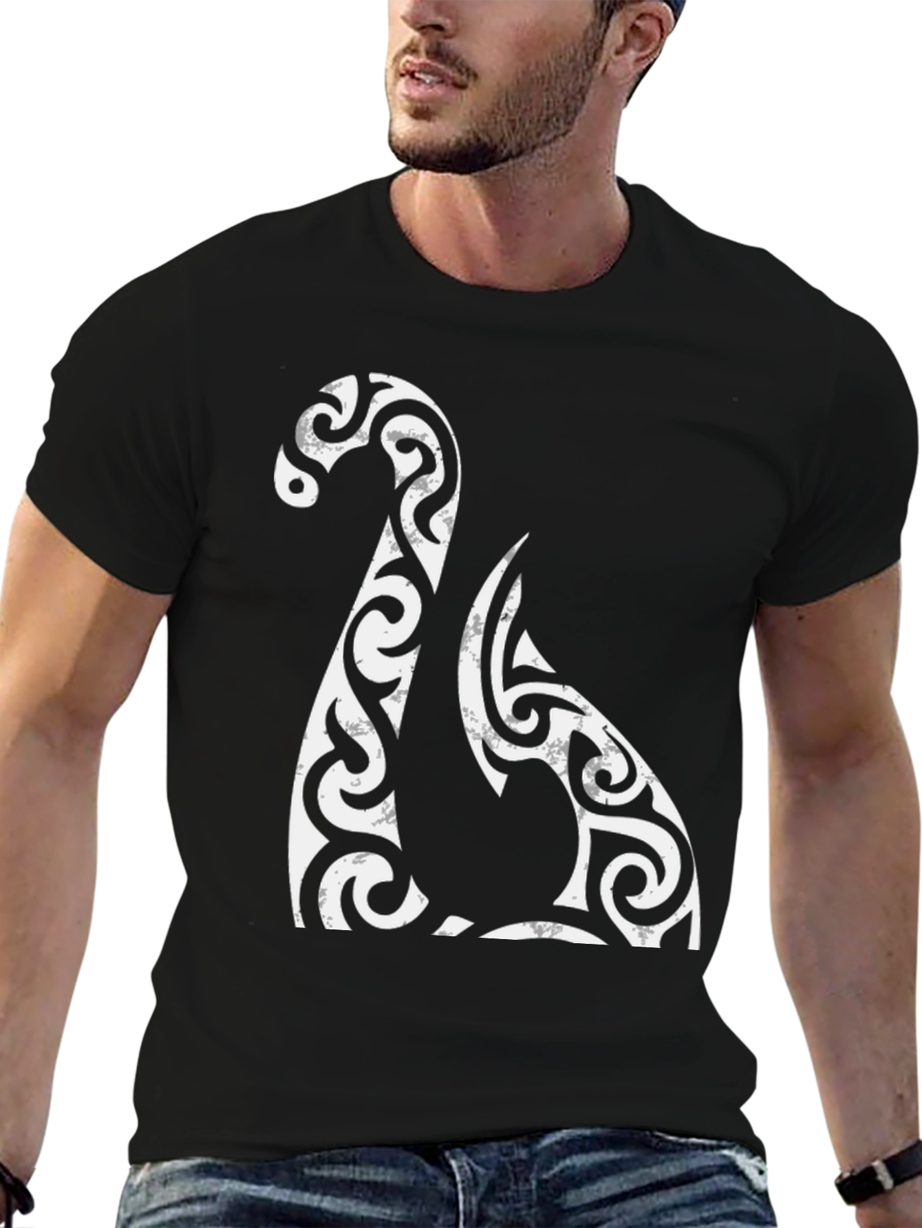 Tribal Dragon Graphic Tee - Black Cotton Blend T-Shirt