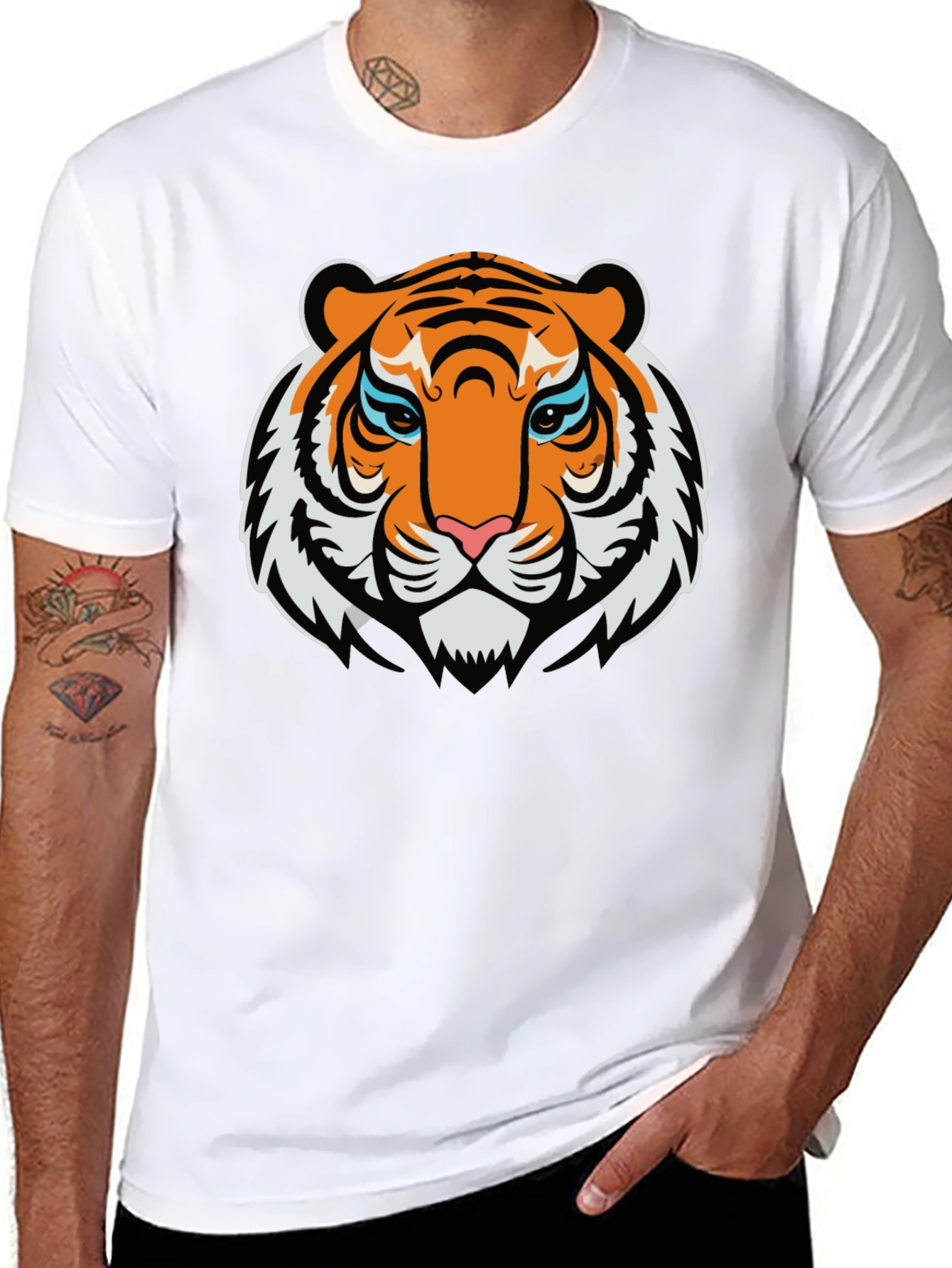 Bold Tiger Graphic Tee - Black Cotton T-Shirt
