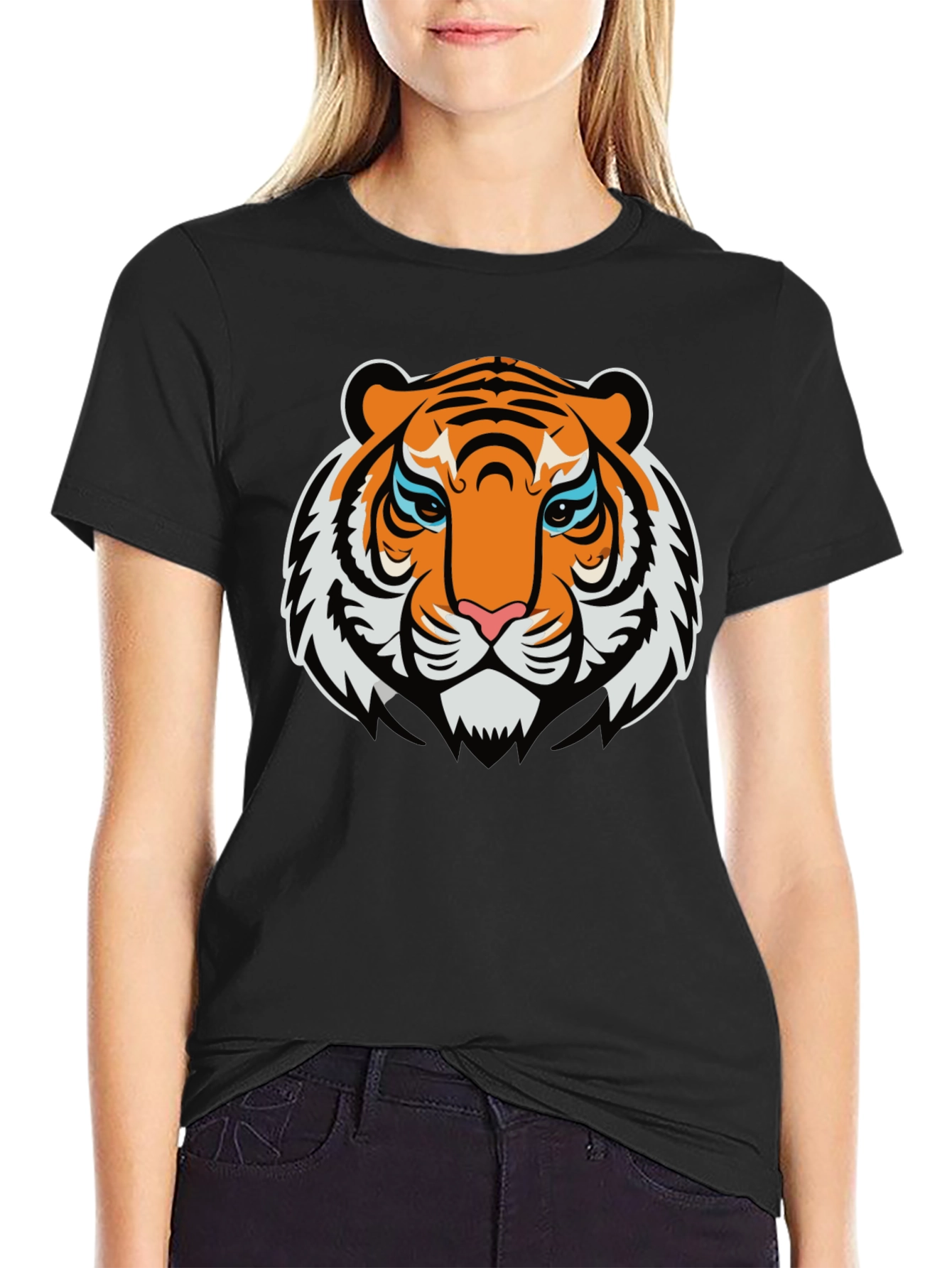 Bold Tiger Graphic Tee - Black Cotton T-Shirt