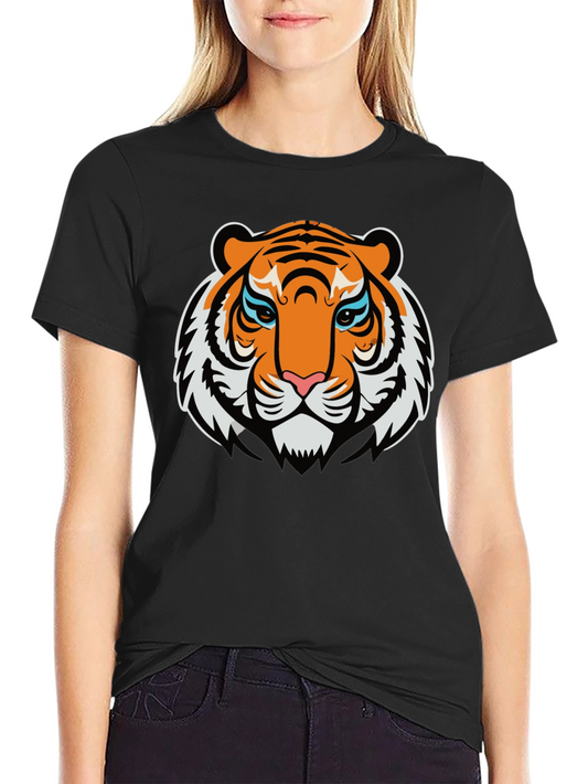 Bold Tiger Graphic Tee - Black Cotton T-Shirt