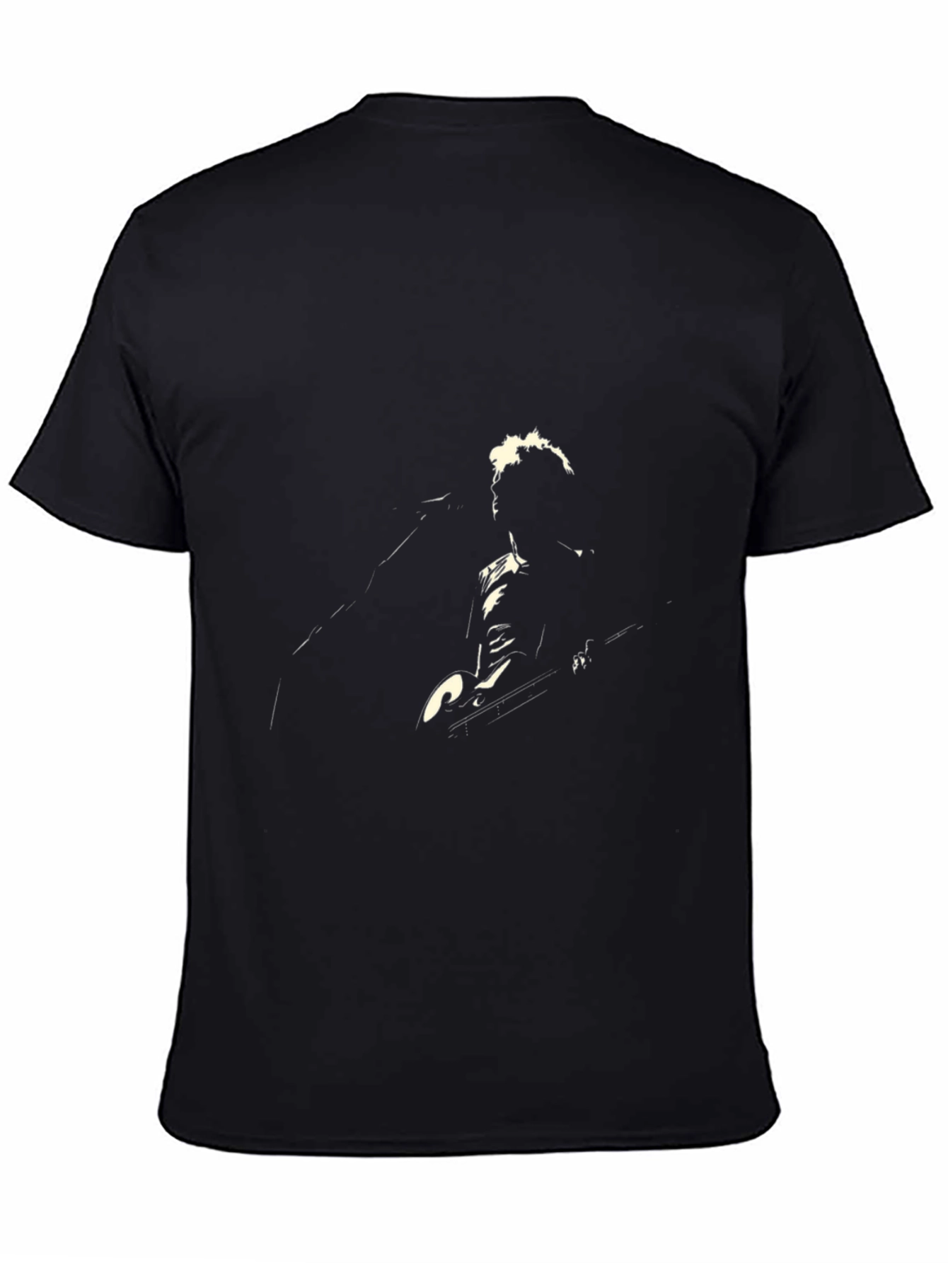 Black T-Shirt with Musician Silhouette Graphic