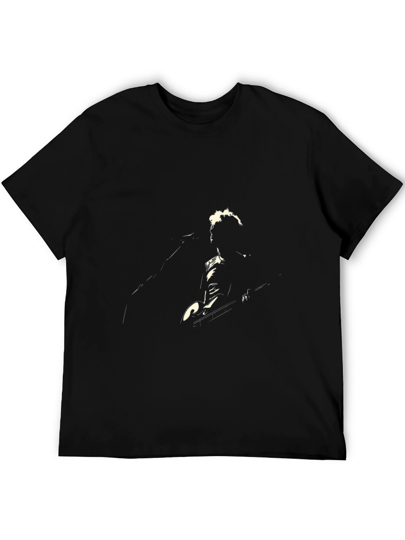 Black T-Shirt with Musician Silhouette Graphic