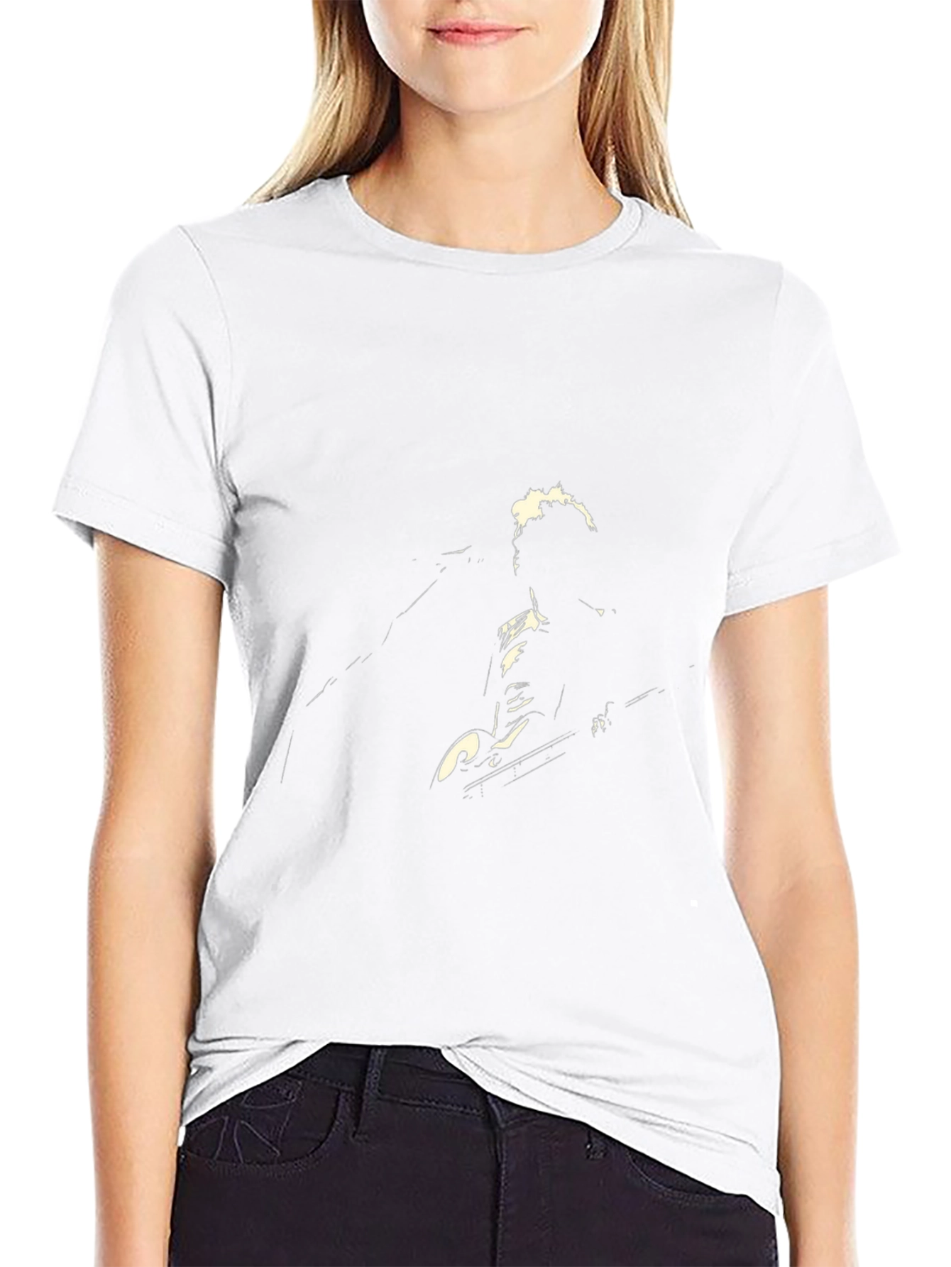 Black T-Shirt with Musician Silhouette Graphic