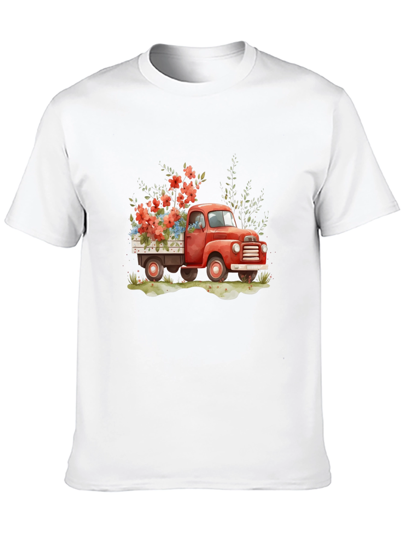 Red Truck with Flowers Graphic Tee