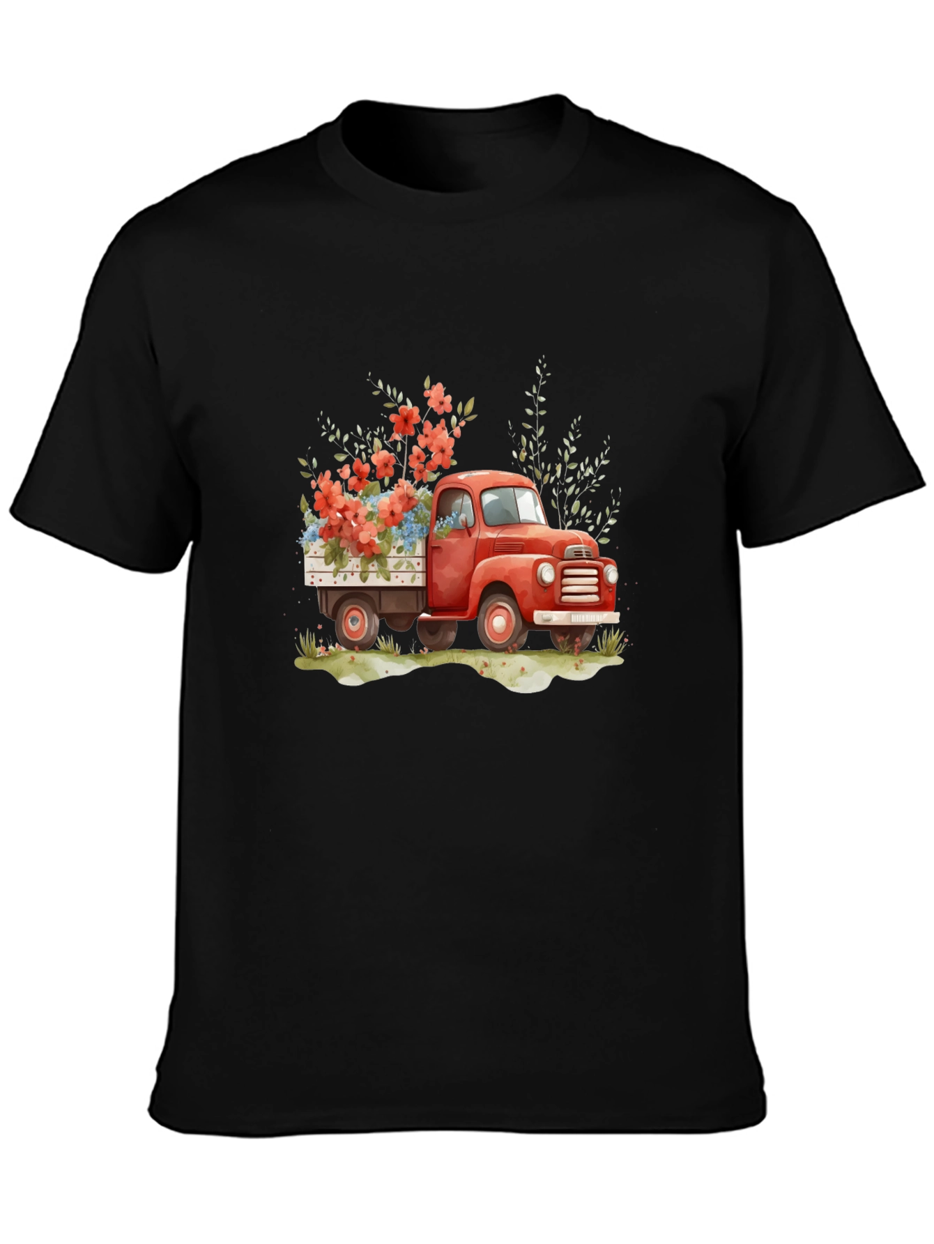 Red Truck with Flowers Graphic Tee